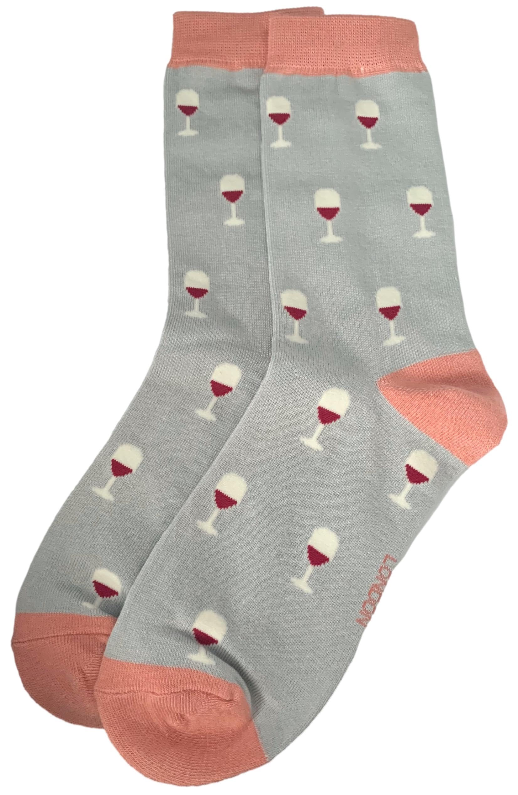 Purple Possum® Wine Socks Ladies Red Wine Glass Drinks Bamboo Cotton Novelty Fun Socks (Grey)