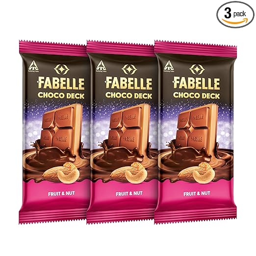 Fabelle Choco Deck  Fruit & Nut, Chocolate Pack of 3, Layered Premium Milk Chocolate Bar with Choco Crme and Fruit & Nuts, Premium Packaged, 3 x 128g