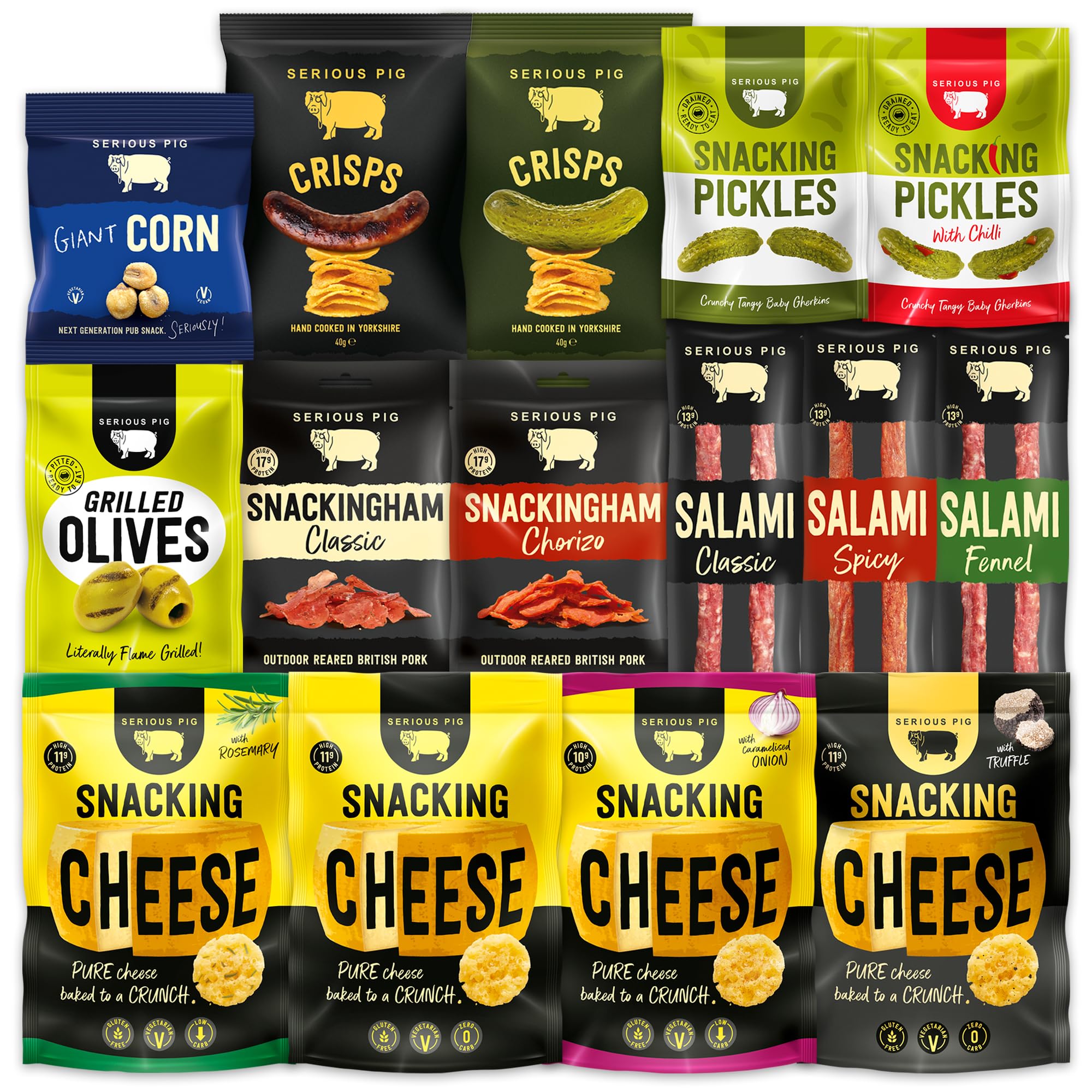 Serious Pig Serious Snack Selection Box with Cheese, Salami, and Pickles (21 Pack)