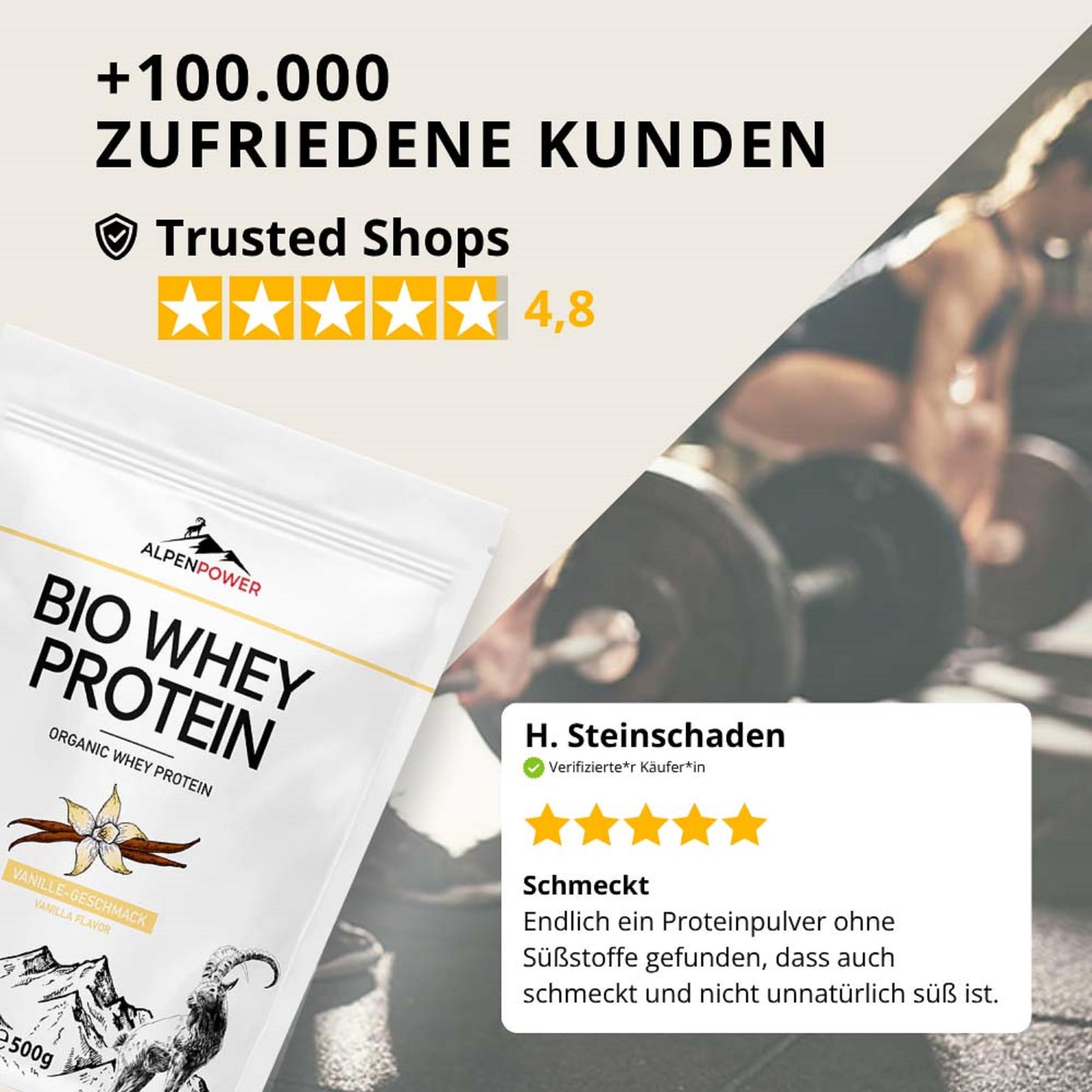 AlpenPower Bio WHEY Protein Vanilla 1 kg – 100% naturalne składniki i bez dodatków – wysokiej jakości białko CFM w proszku z najlepszego ekologicznego mleka alpejskiego