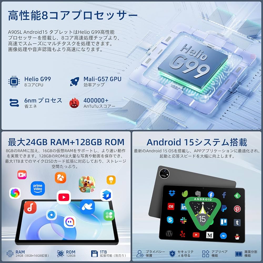 Amazon.co.jp: 【Android 15 タブレット G99】Tabtop A90SL タブレット