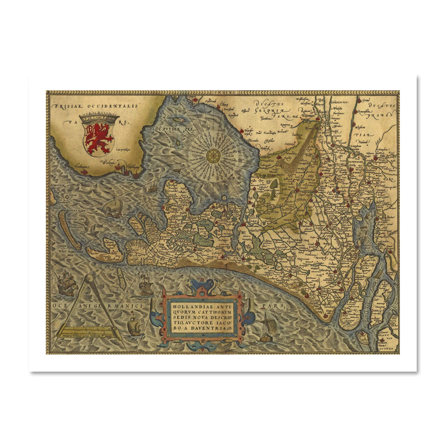 Wee Blue Coo Map Old Vintage Holland Zuyderzee Netherlands Dutch Large Framed Art Print Poster Wall Decor 18x24 inch