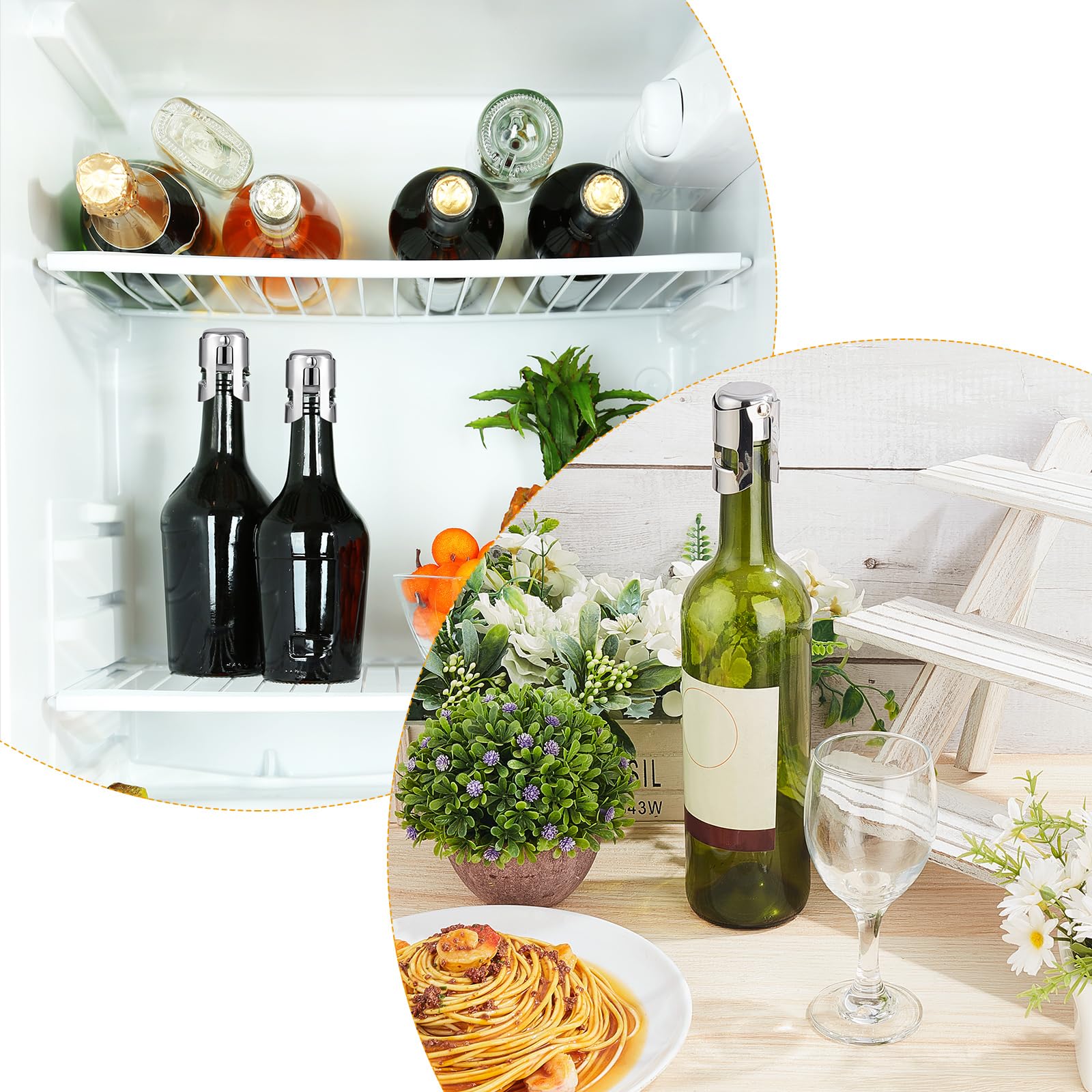 Tessco Lot de 18 bouchons de champagne réutilisables en acier inoxydable avec bouchon d'étanchéité intégré pour cava prosecco (argenté)