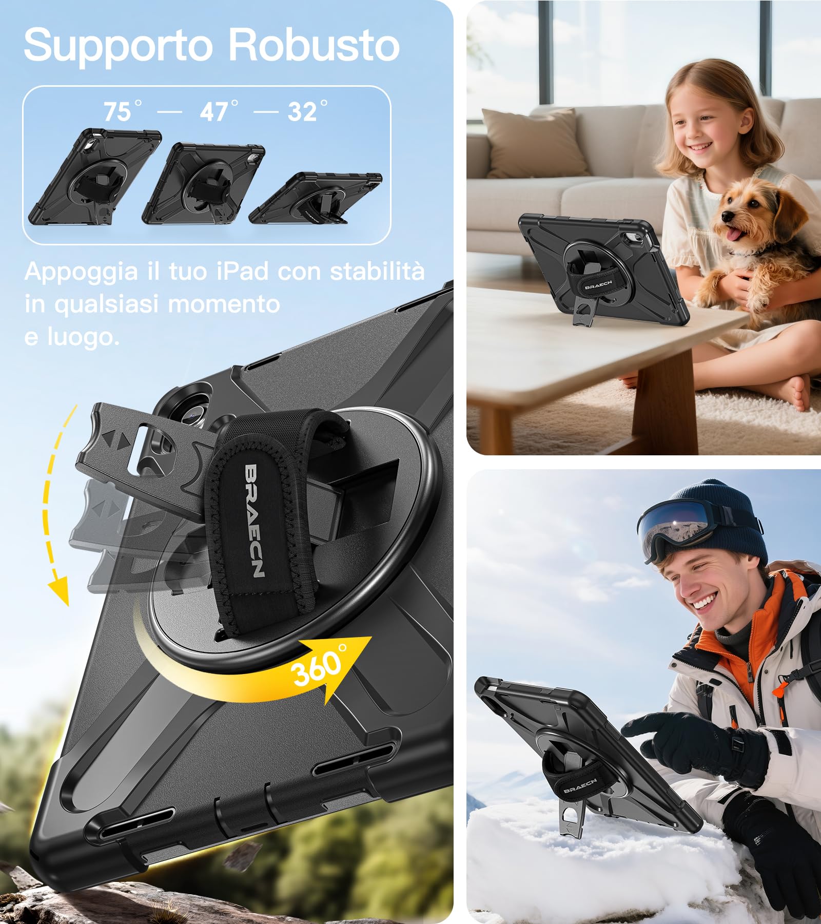 BRAECN Custodia per iPad (A16)11/10 Generazione - 11/10.9 Pollici 2025/2022 | Antiurto Robusto Cover con Integrato Pellicola Prottetiva, Portapenne, Supporto Girevole, Cinturino da Polso/Tracolla BRAECN Custodia per iPad (A16)11/10 Generazione - 11/10.9 Pollici 2025/2022 | Antiurto Robusto Cover con Integrato Pellicola Prottetiva, Portapenne, Supporto Girevole, Cinturino da Polso/Tracolla