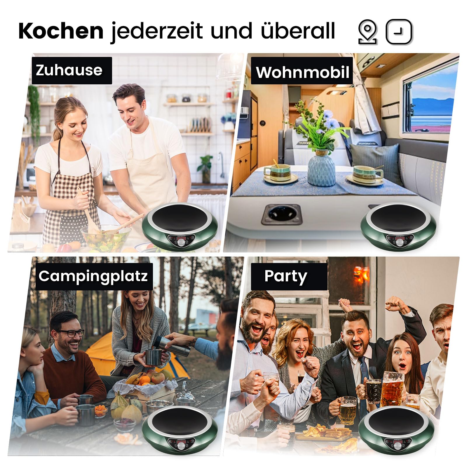 Induktionskochplatte mit Wok, 2500W Induktionskochfeld 1 Platte Kochplatte Induktion mit 16 Leistungsstufen, 200W-2500Watt,Temperaturbereich 80-240°C, LED Display, 18-Stunden-Timer, 190-275V