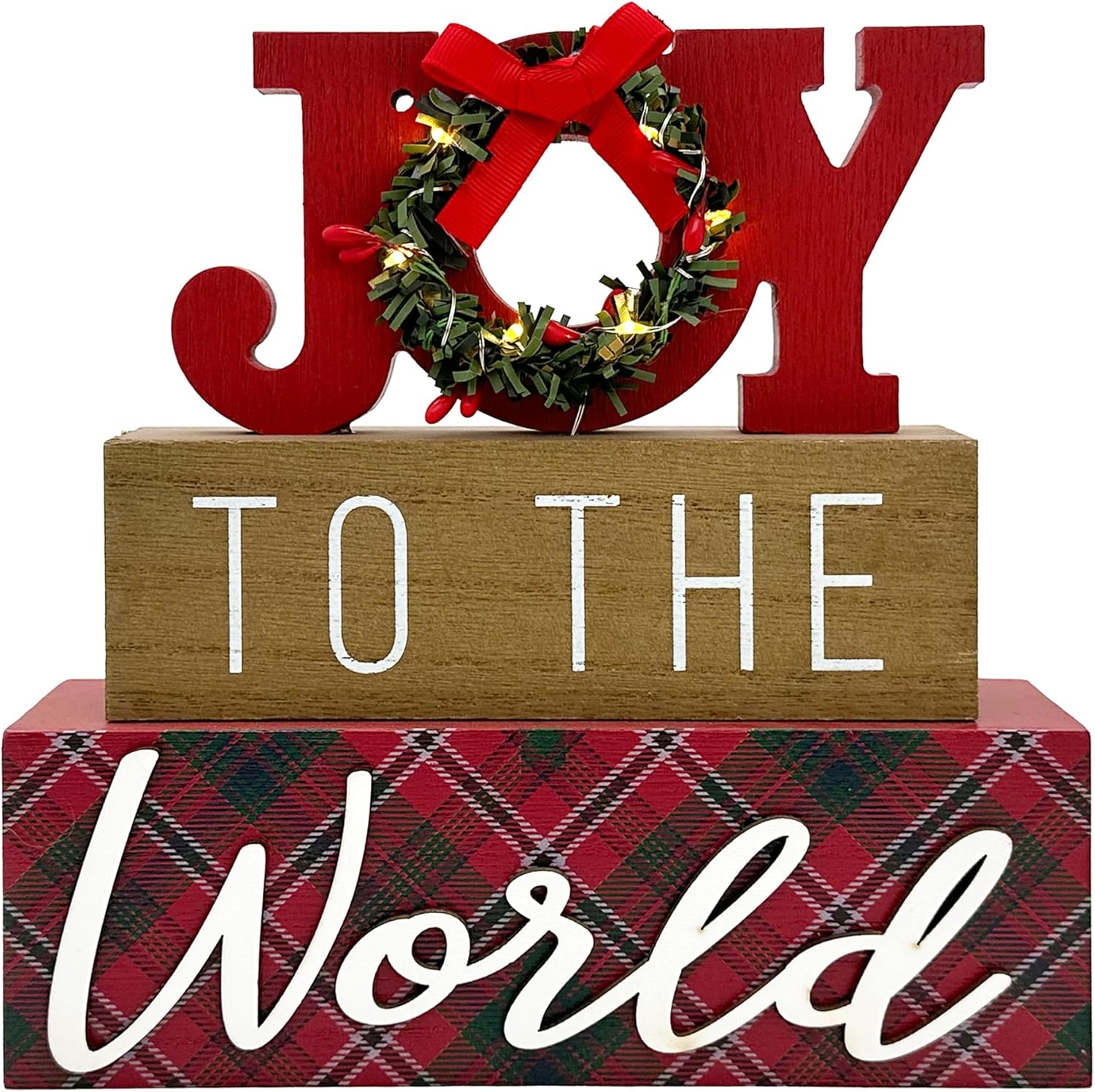 Zinerhom Christmas Decorations Indoor LED Lighted JOY Sign Wooden Merry Christmas