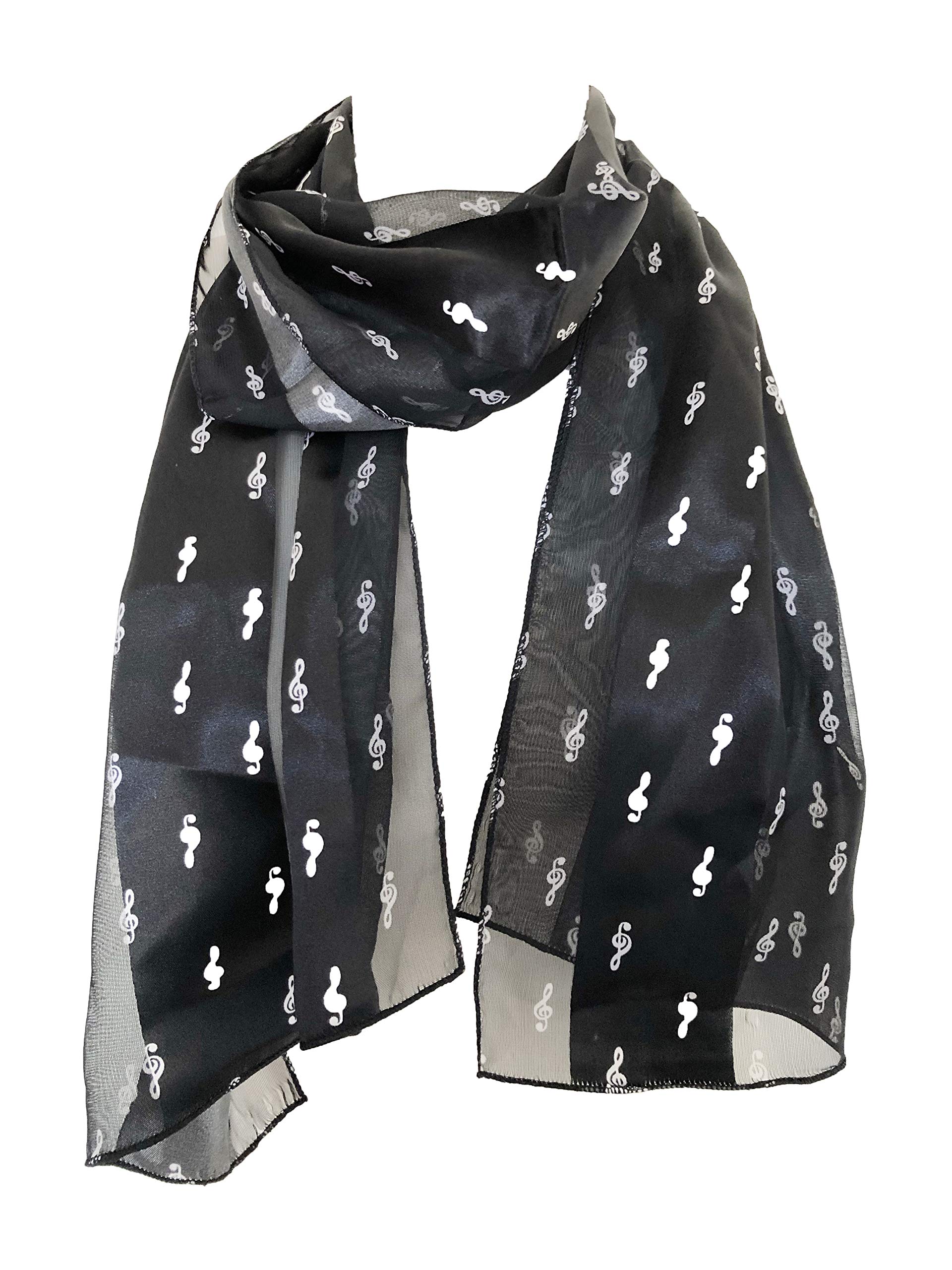 Pamper Yourself Now Musical Notes and treble clef thin scarf. Great present/gift for music lovers, Lovely music scarf for choirs and musical groups. (black)