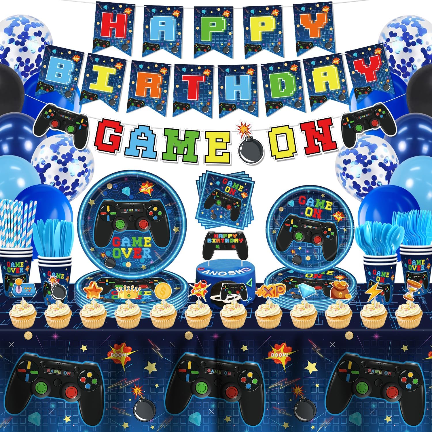229 Pcs Video Game Decorations Game Birthday Party Supplies Video Game Decorations Tableware Set Include Plates Banner and Tablecloth for Game on Birthday Decorations Kids Serves 20 Guests 229 Pcs Video Game Decorations Game Birthday Party Supplies Video Game Decorations Tableware Set Include Plates Banner and Tablecloth for Game on Birthday Decorations Kids Serves 20 Guests