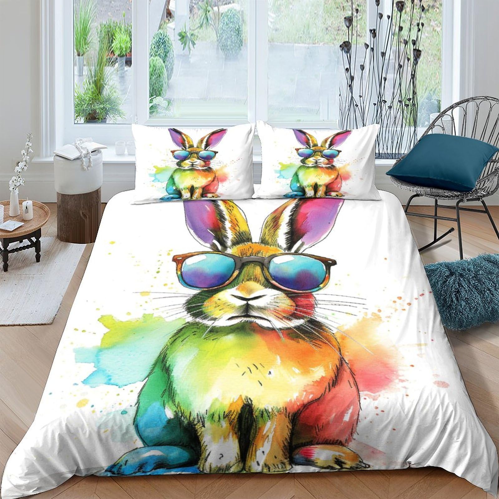 Stampato in 3D Coniglietto carino Copertina Stampata Microfibra Disegnata Set Di Biancheria Da Letto Cura Facile Con 2 Federe,Double（200x200cm）, Per Ragazzi Adulti
