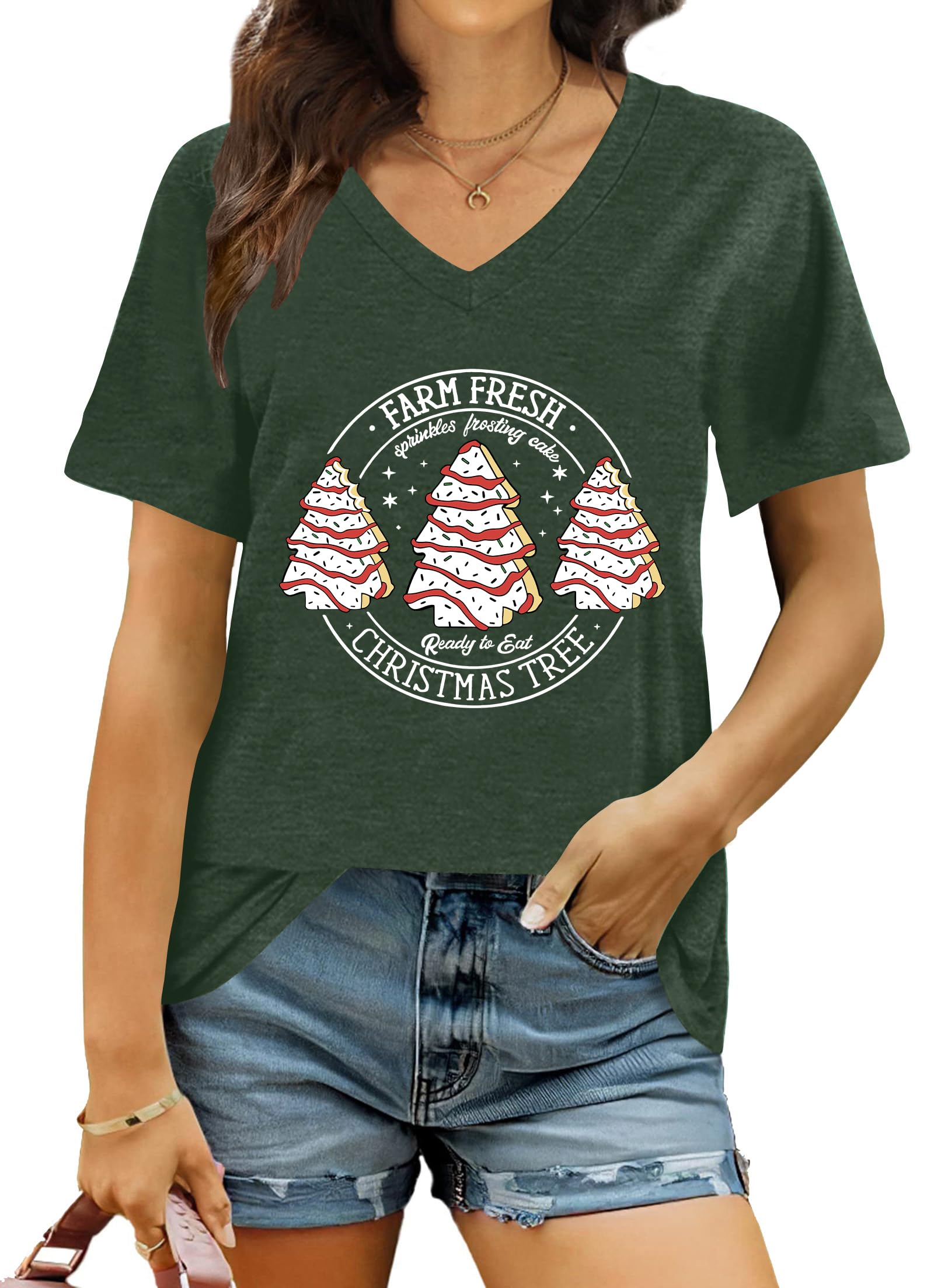 Ithalt Women's Christmas Tree T-Shirt Merry Christmas Tee Holiday Top