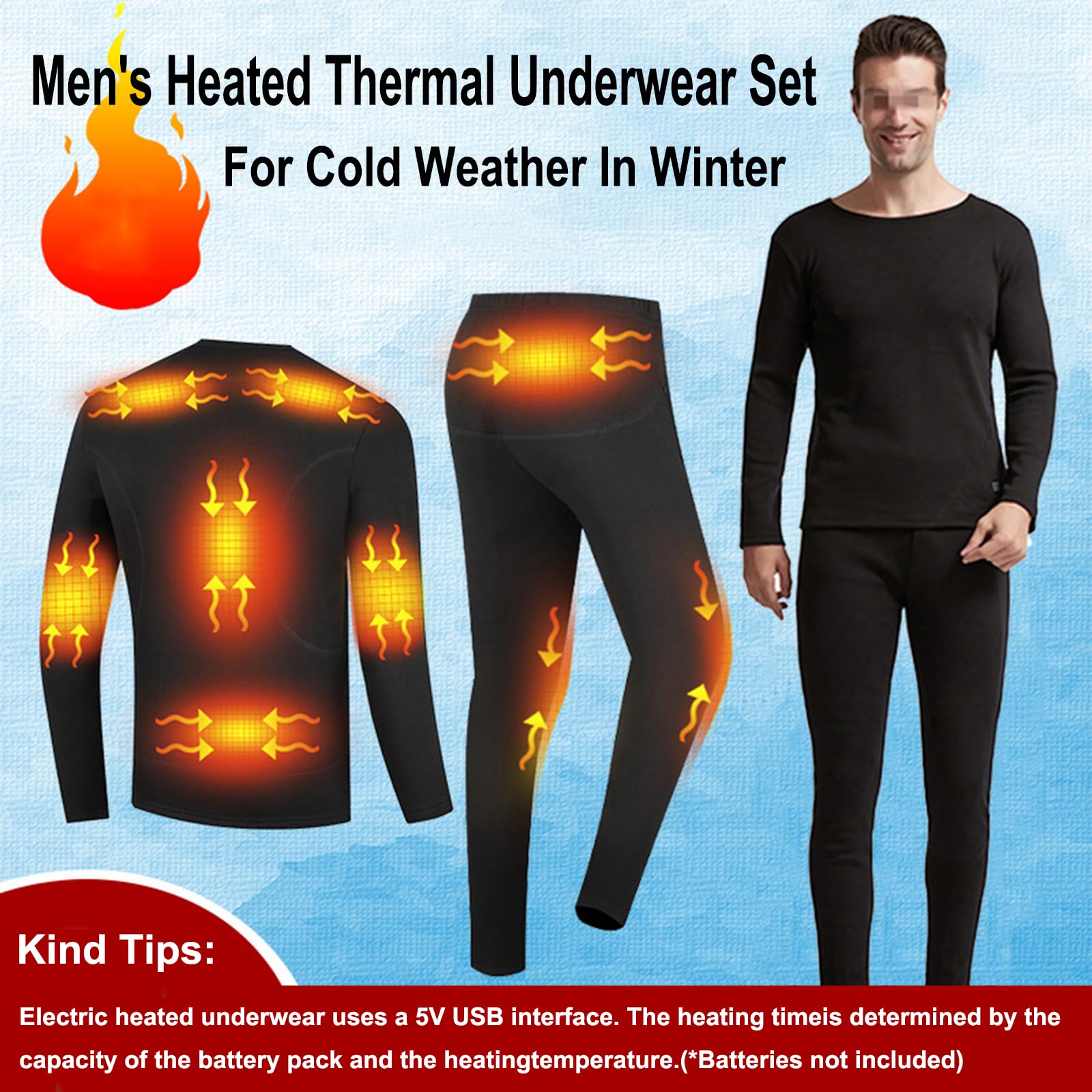 Set di Biancheria Intima Termica Riscaldata per Uomo Donna, 11 Zone di Riscaldamento, Set Strato Base Riscaldato Elettrico USB(Top + Pantaloni), per All'Aperto Caccia Sci,3XL, Navy-Men