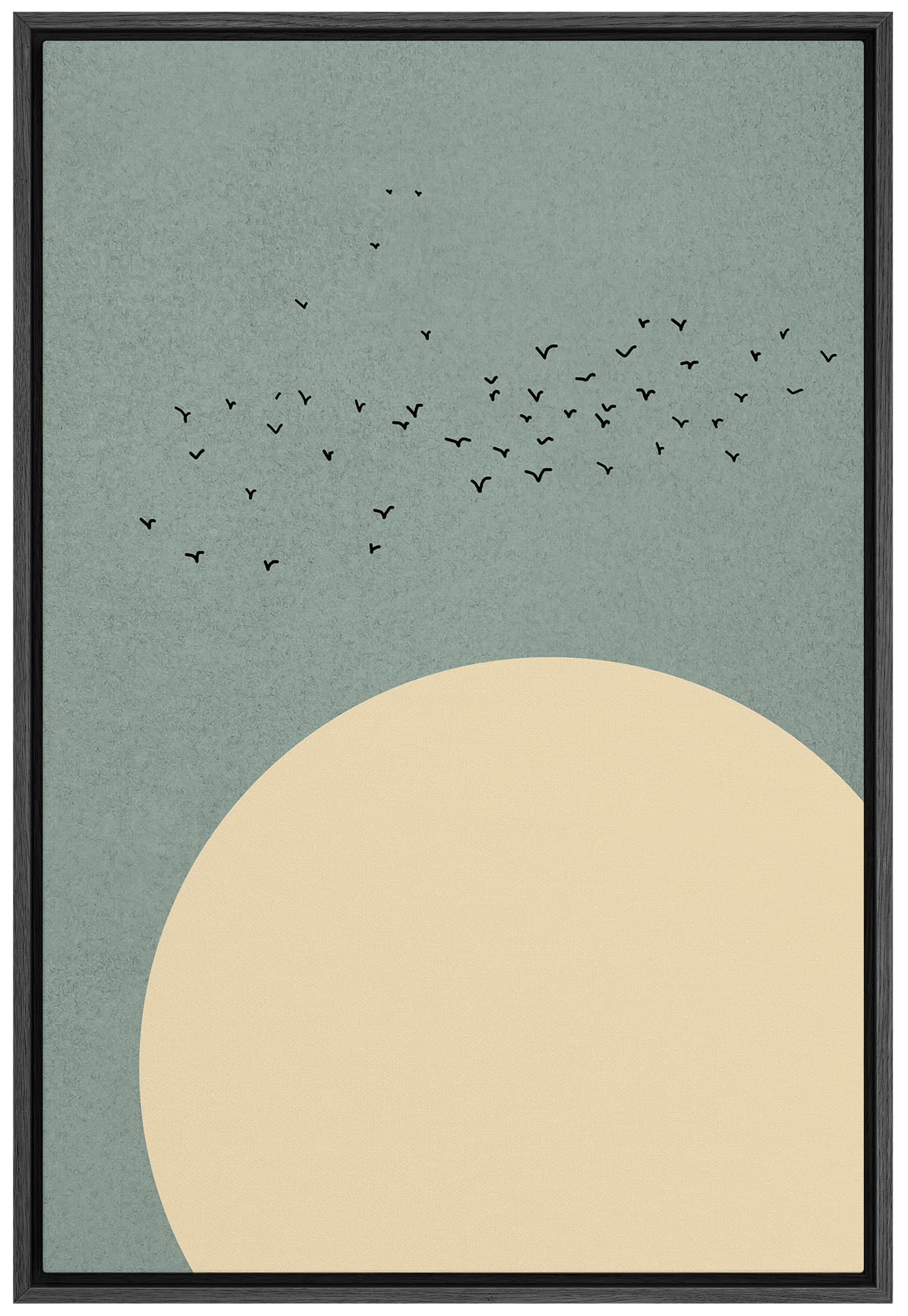 SIGNFORD Framed Canvas Print Wall Art Large Tan Sun Under Flock of Birds Abstract Wilderness Digital Art Modern Art Southwest Colorful for Living Room