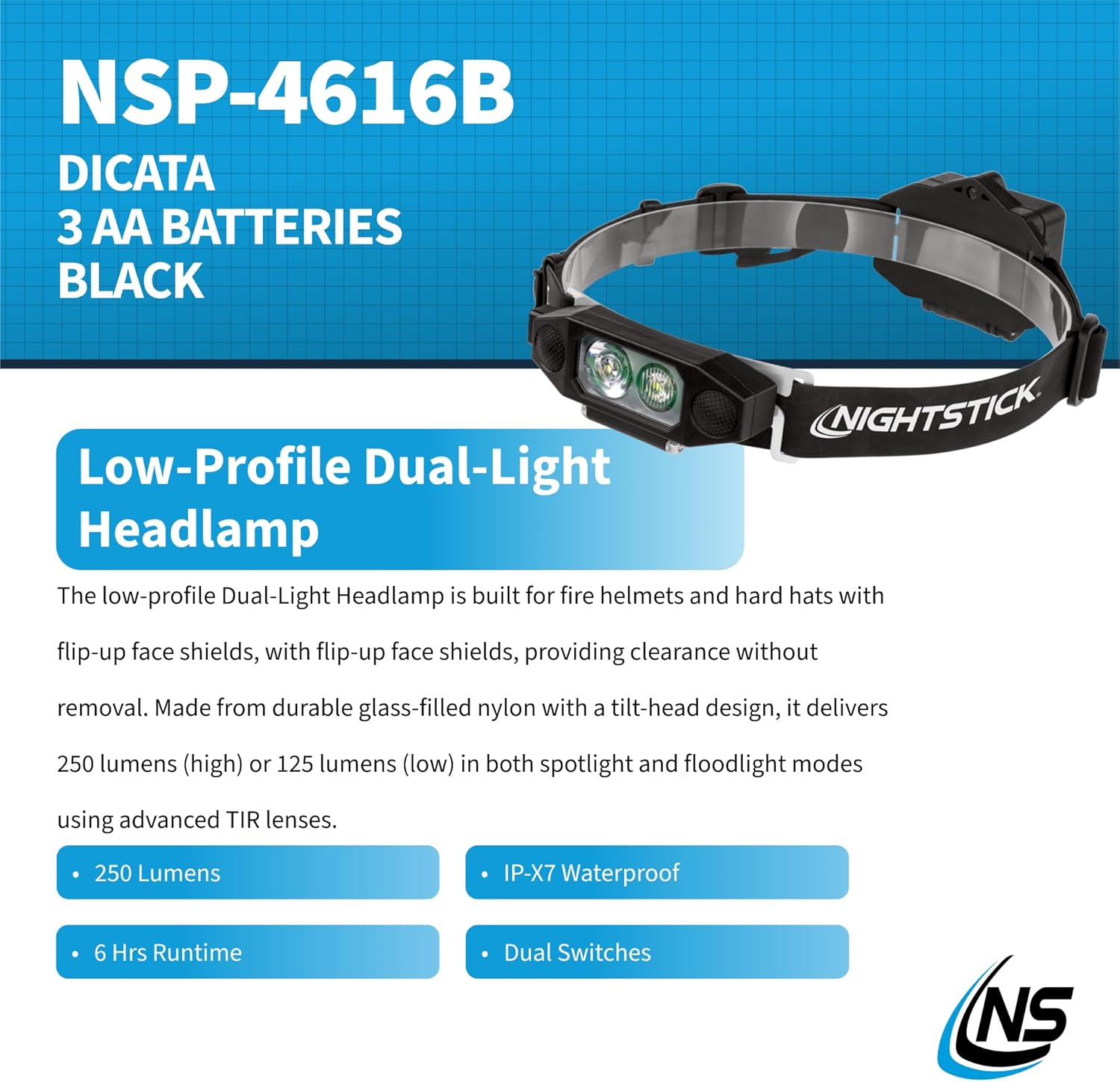 Nightstick NSP-4616B Low-Profile Dual-Light™ Headlamp, Black