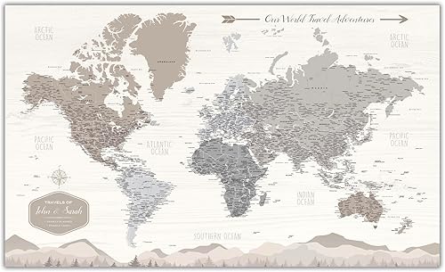 HolyCowCanvas Personalized Farmhouse Push Pin World Map on Canvas, 3 Sizes, Includes Pins to Mark Travels, World Map Pin Board, Best Gifts for