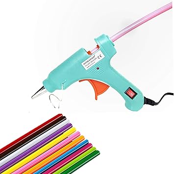 HOTGLUEGUN 20W 20 WATT 7MM hot melt Glue Gun with ON Off Switch and LED Indicator (Free 10 Fluorescent Colored Glue Sticks)