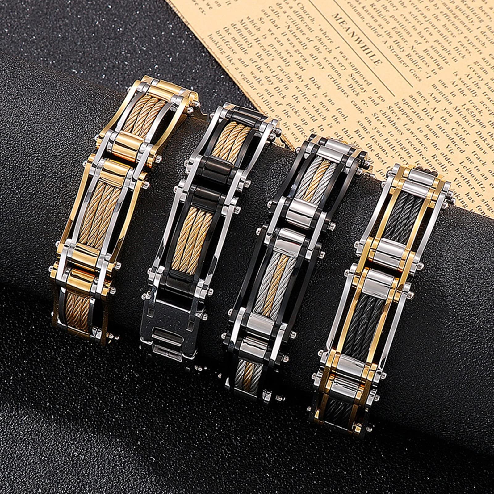 AMDXD Bracelet Poignet Homme, Bracelethomme Hip-Hop Rock Acier Inoxydable Bracelets Jonc