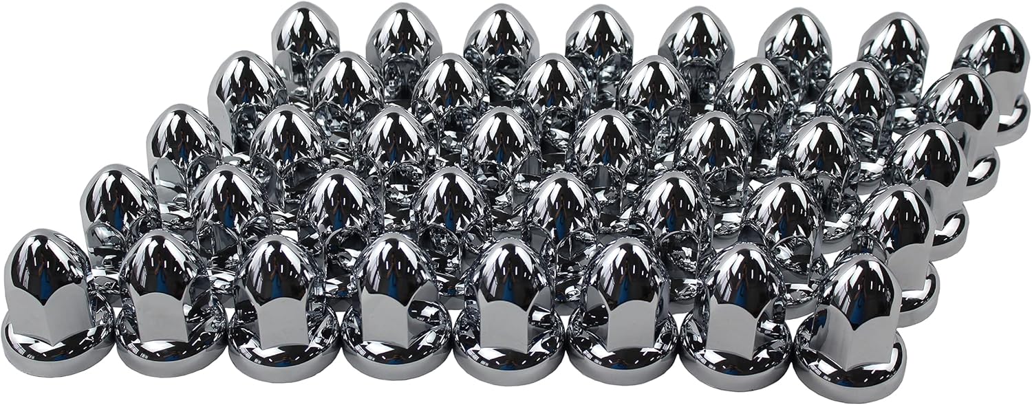 ABS Chrome Plastic 33mm Push-on Bullet Flanged Lug Nut Covers for Semi Trucks (Pack of 40)