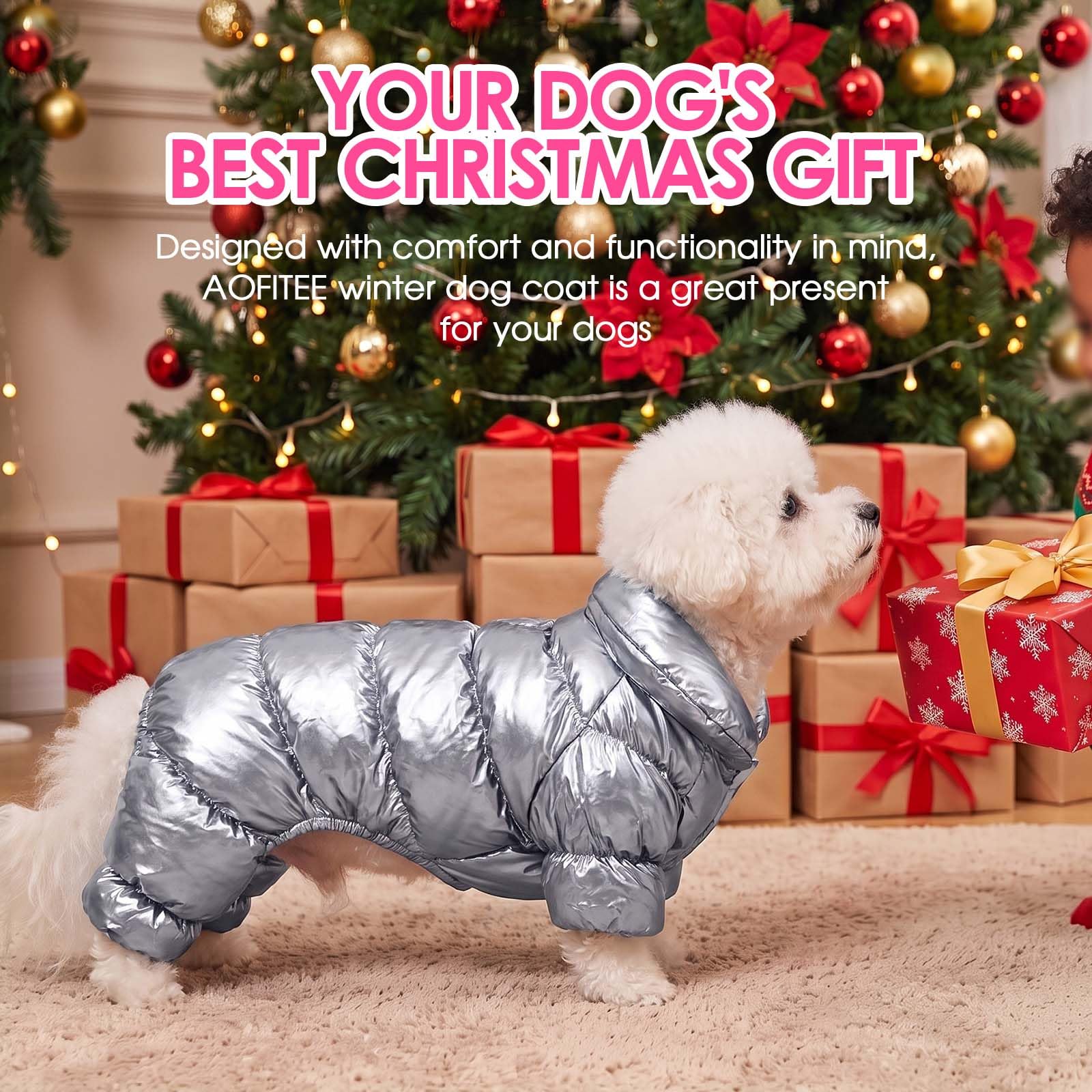 AOFITEE Abrigo de invierno para perro, cálido, impermeable, para cachorro, ligero, acolchado al aire libre, traje de nieve resistente al viento, ropa para perros pequeños, color plateado, XL