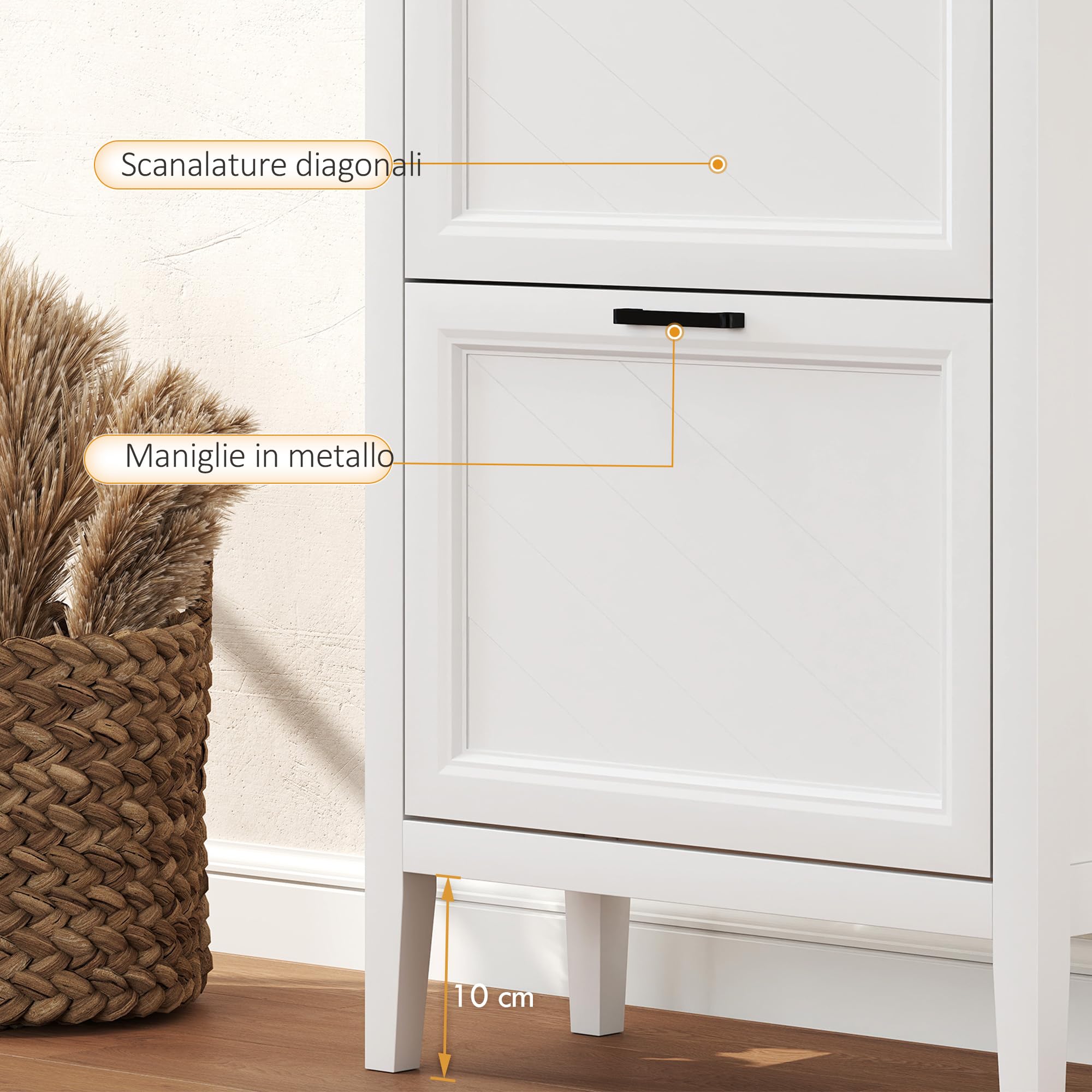 HOMCOM Scarpiera Salvaspazio Slim 2 Ante a Ribalta 8-12 Paia Bianco | Scarpiera Ingresso, Ripiani Regolabili, Porta Scarpe, Design Rustico, per Corridoio Soggiorno Ingresso