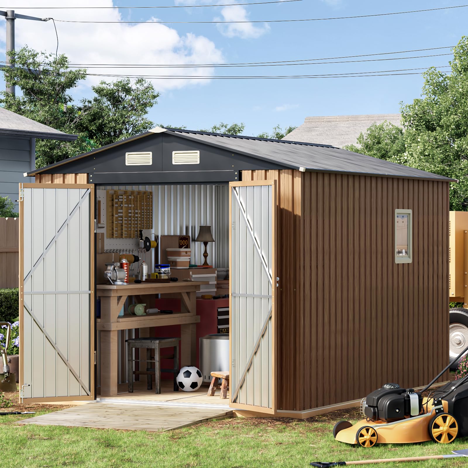 Panovue 10X8 FT Garden Storage Shed with Frame Floor(NO Wood Panels)
