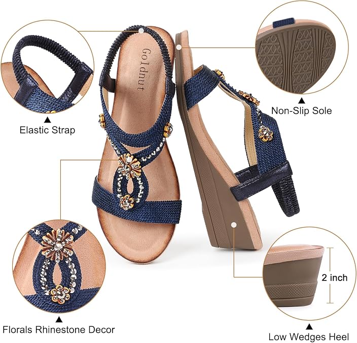 Comfortable Wedge Sandals For Women Dressy: Elastic Ankle Strap