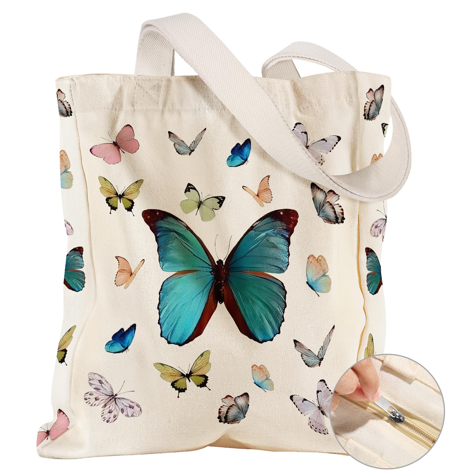 Miss Adola Large Canvas Tote Bag for Women - with Zipper and Inner Pocket Aesthetic Cute Shoulder Bag for Shopping Daily