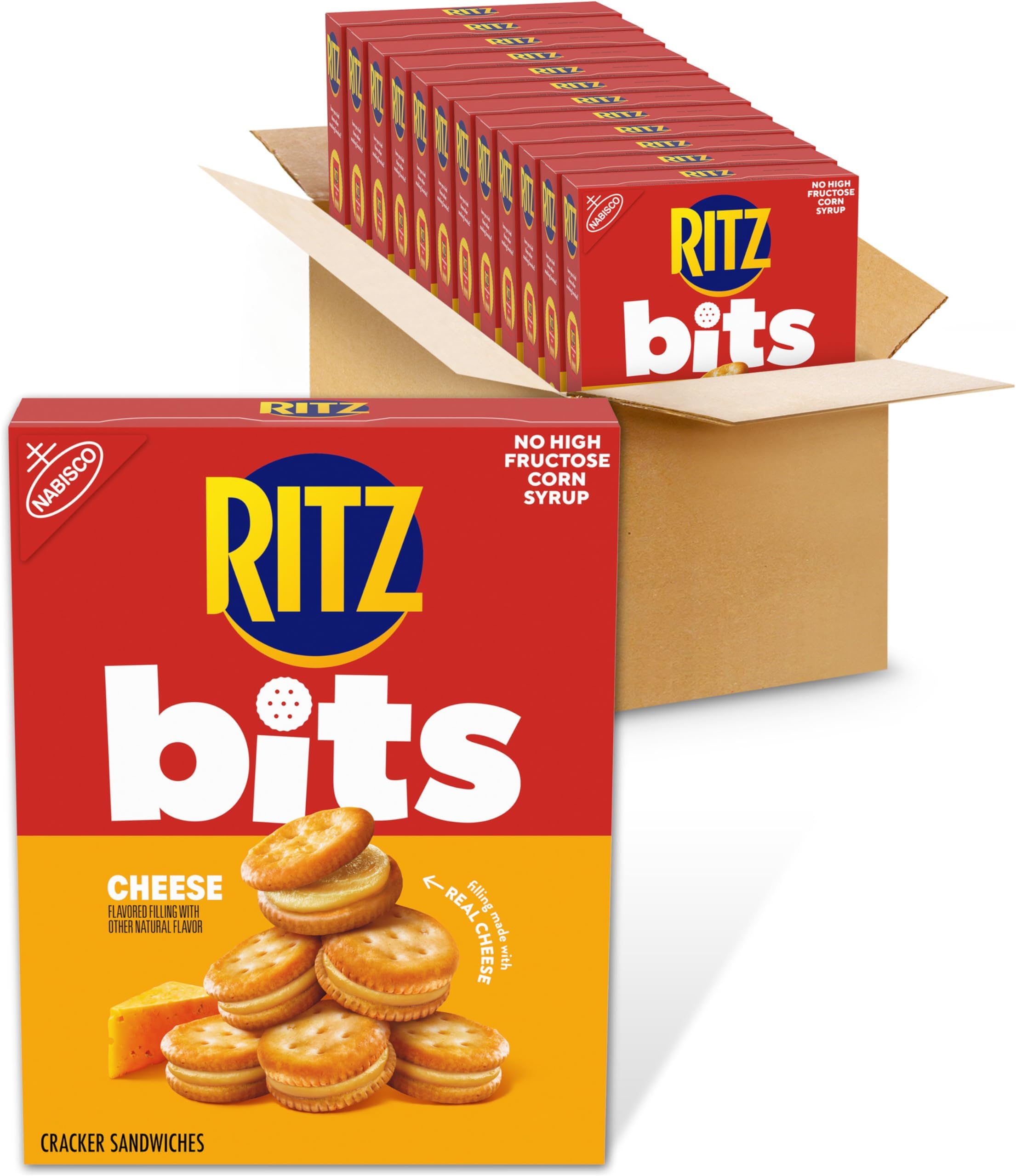 RITZ Bits Cheese Sandwich Crackers, Snacks for Kids and Adults, Bulk Lunch Snacks, 12 - 8.8 oz Boxes