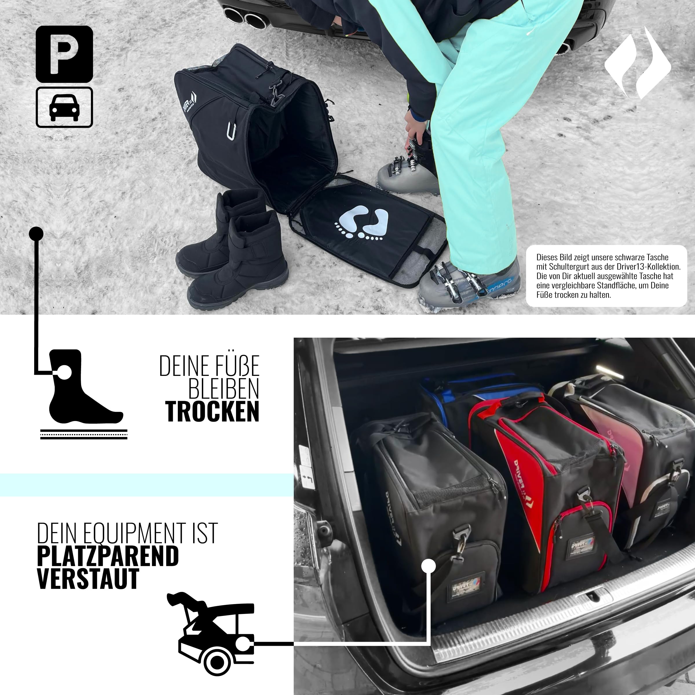 Driver13 Bolsa para Botas de esquí con Compartimento para Casco, Negro