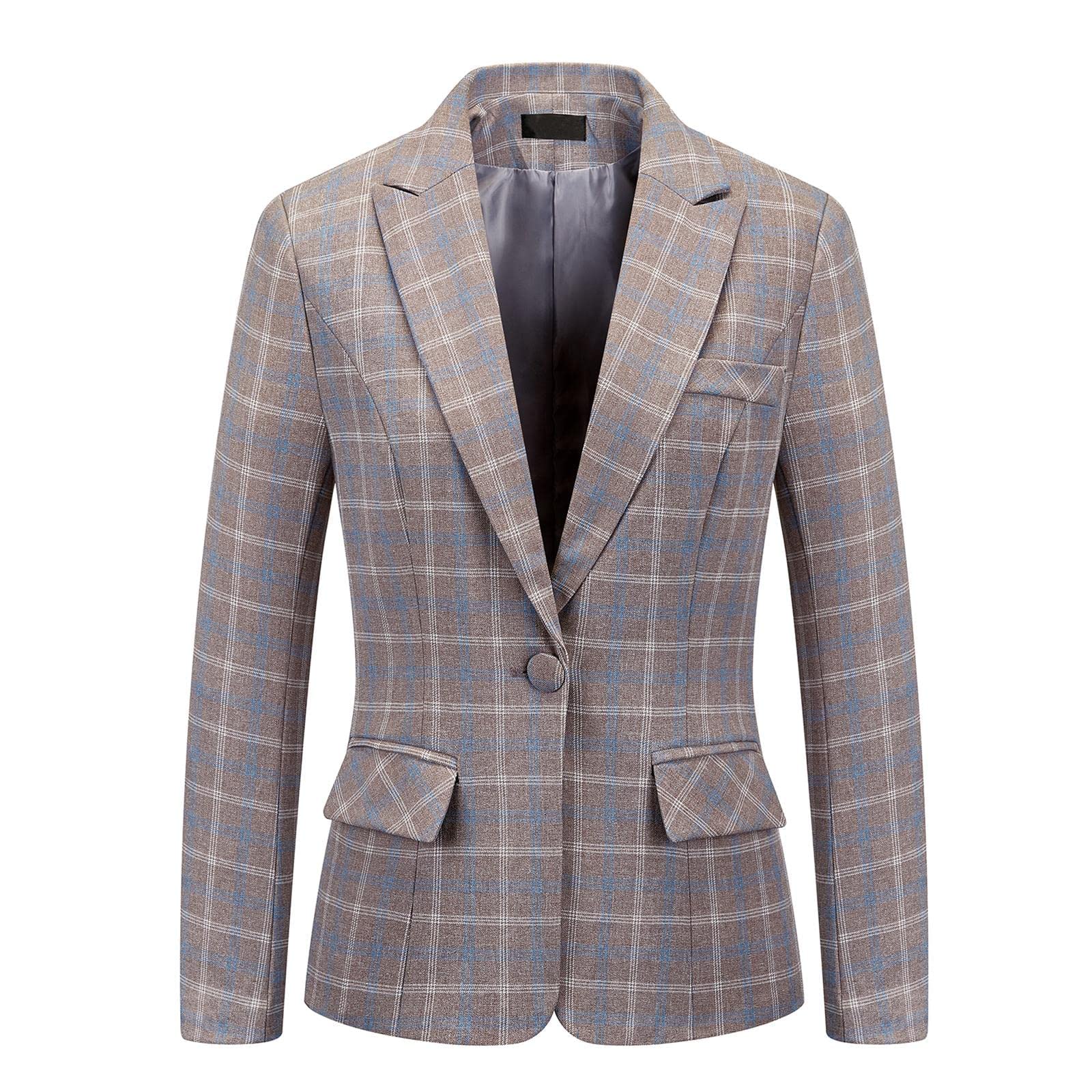 2-teiliges Damenanzug-Set, kariert, für Business, Büro, Blazer, Jacke, lässig, langärmelig, Hosenanzug-Set