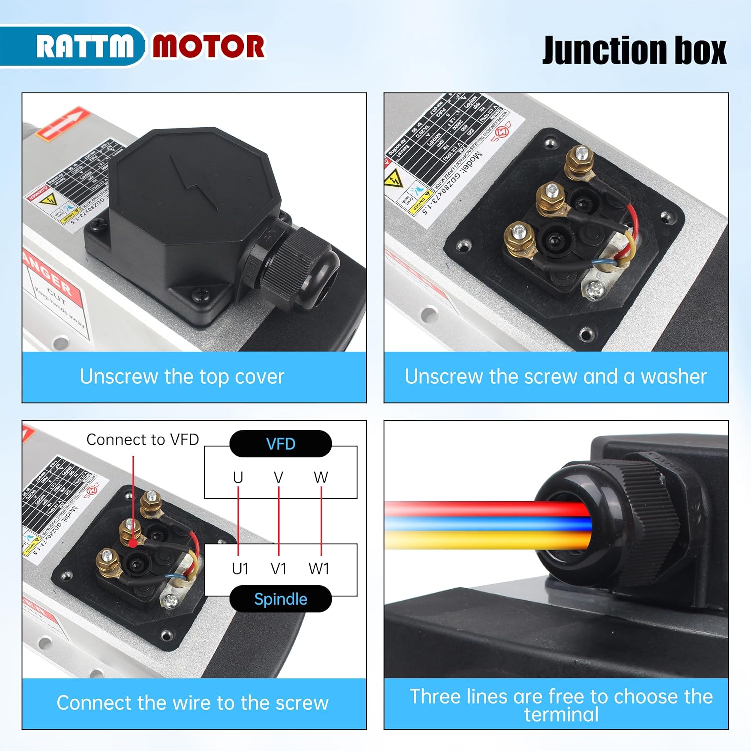 RATTMMOTOR CNC Spindle Motor Kit 220V 2.2KW Air Cooled Spindle Motor Square ER20+2.2KW VFD Inverter 220V Variable Frequency Drive Single to 3 Phase Converter for CNC Router Machine
