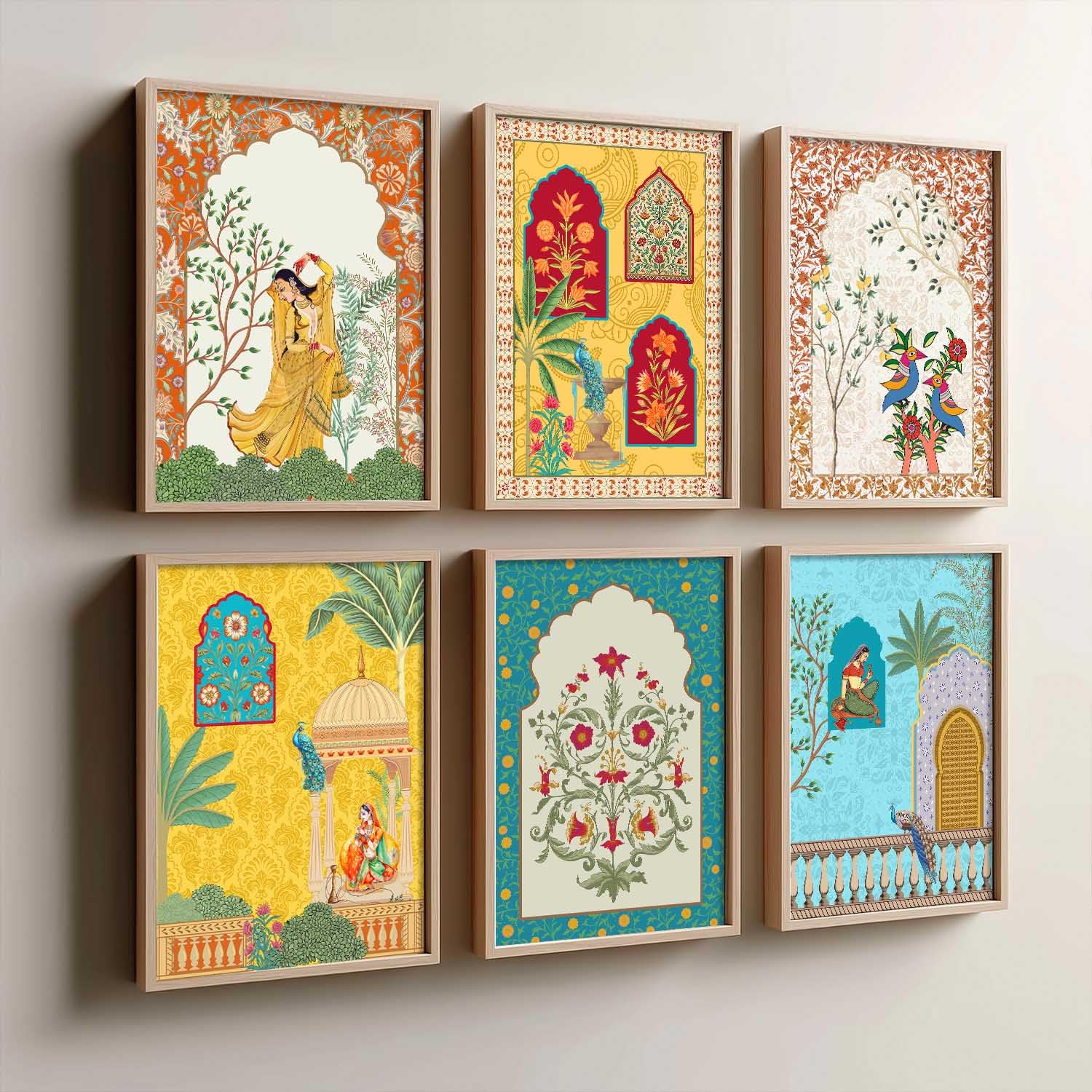 kotart Traditional Indian Wall Art Madhubani Paintings for Living Room|Pichwai Art Painting for Wall Decoration|Framed Wall Painting for Home Room Bedroom Office Wall Décor|set of 6 (E, 10x13 inch)-image-5
