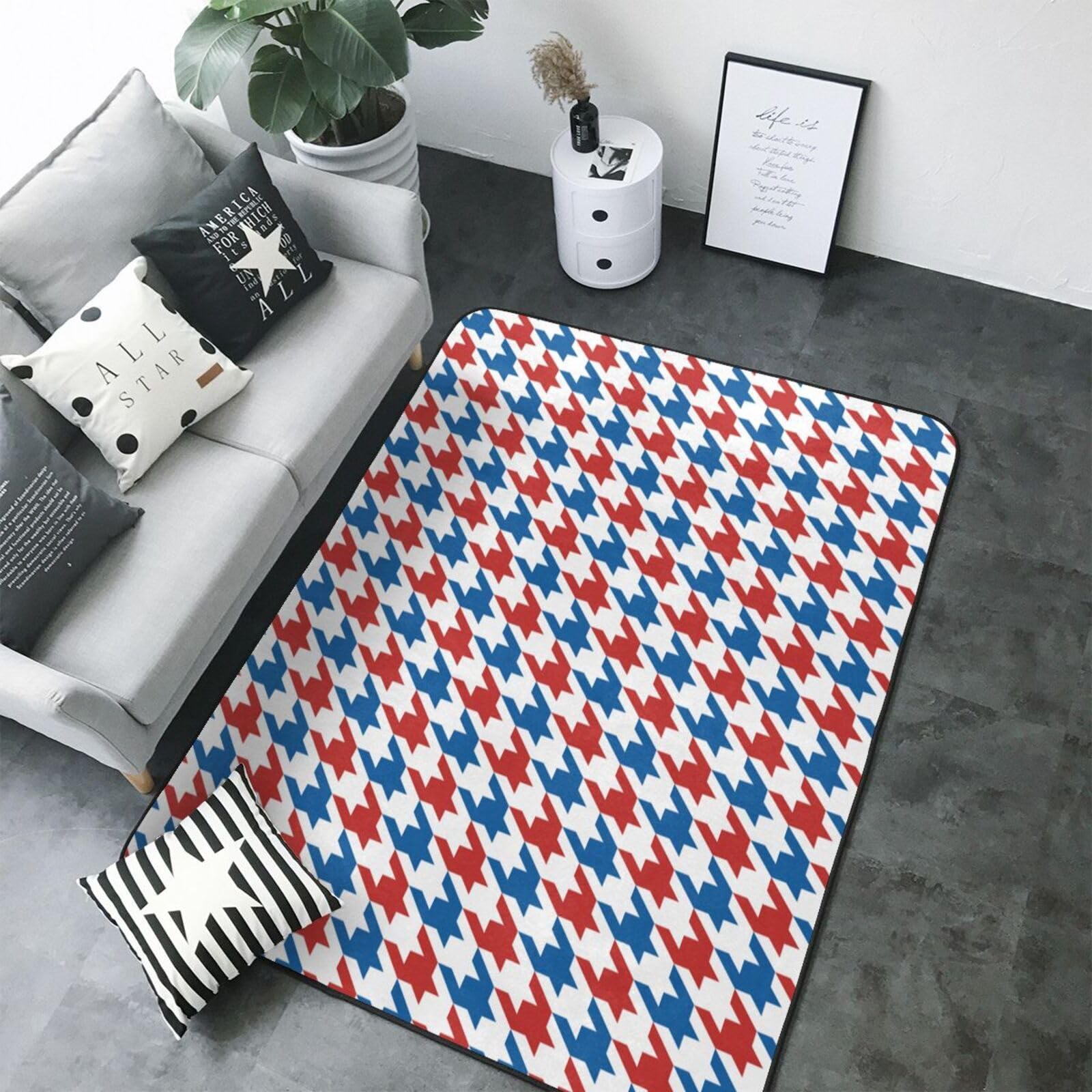 Tapis doux et lavable antidérapant grand format bleu rouge