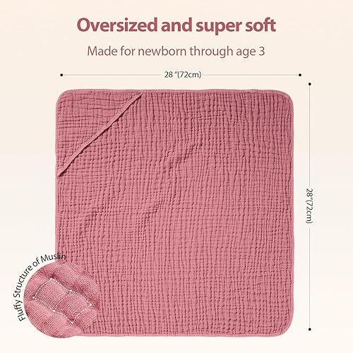 Miniatura 3 de Toallas de bebé con capucha para recién nacido, paquete de 2, 100% muselina de algodón, toallas de baño para bebé con capucha, suaves y absorbentes,