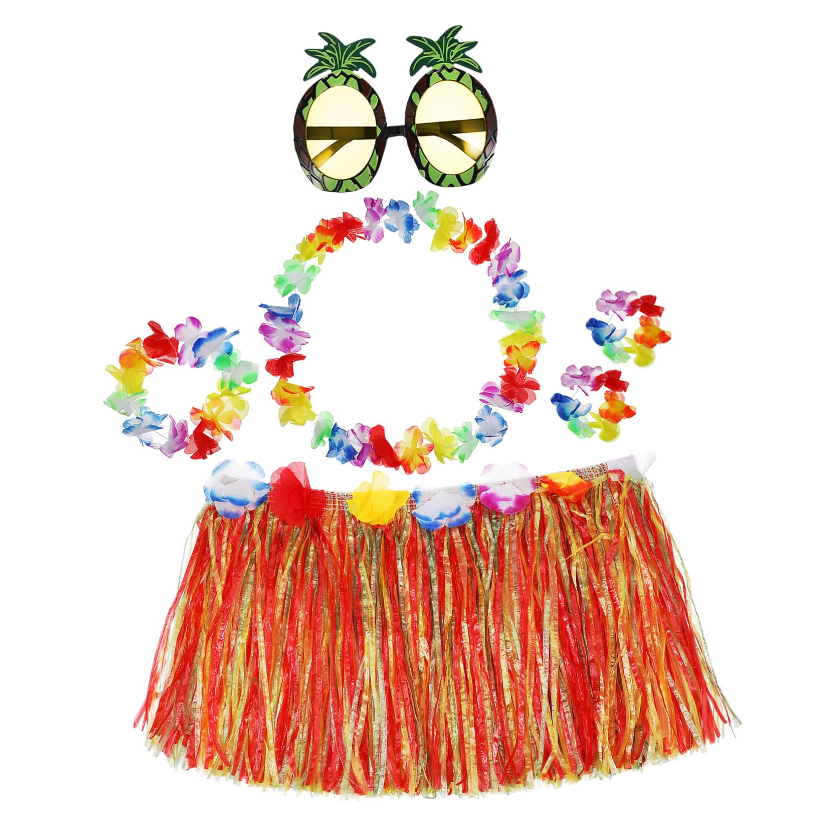 FRCOLOR Falda De Hierba Para Mujer Traje De Fiesta Gafas Para Bebé Faldas De Hierba Para Luau Para Mujer Tropical Recuerdo De Festival Trajes De Dama Hierba Hula LED Sol Falda