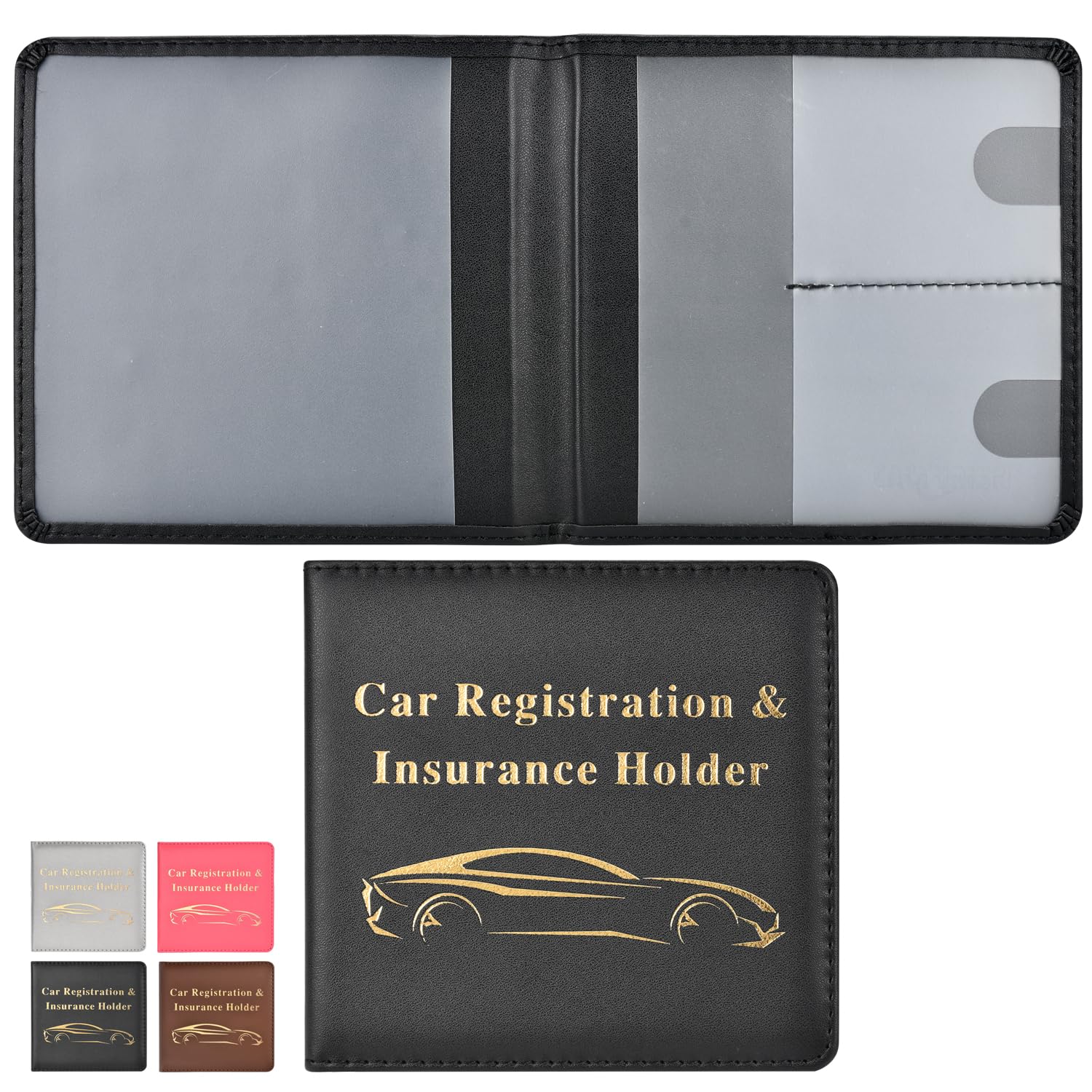 Cacturism Car Registration and Insurance Holder, Vehicle Glove Box Car Organizer Men Women Wallet Accessories Case for Cards, Essential Document, Driver License, Black