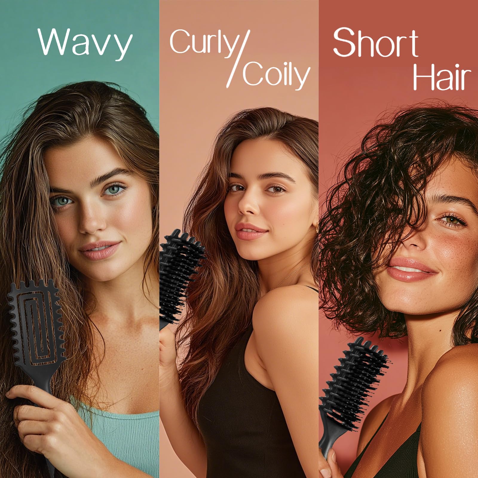 Cepillo de pelo rizado, cepillo definidor de rizos para rizos y ondas definidos sin esfuerzo, cepillo de pelo ventilado para cabello húmedo y seco, mujeres y hombres, reduce el encrespamiento (negro)