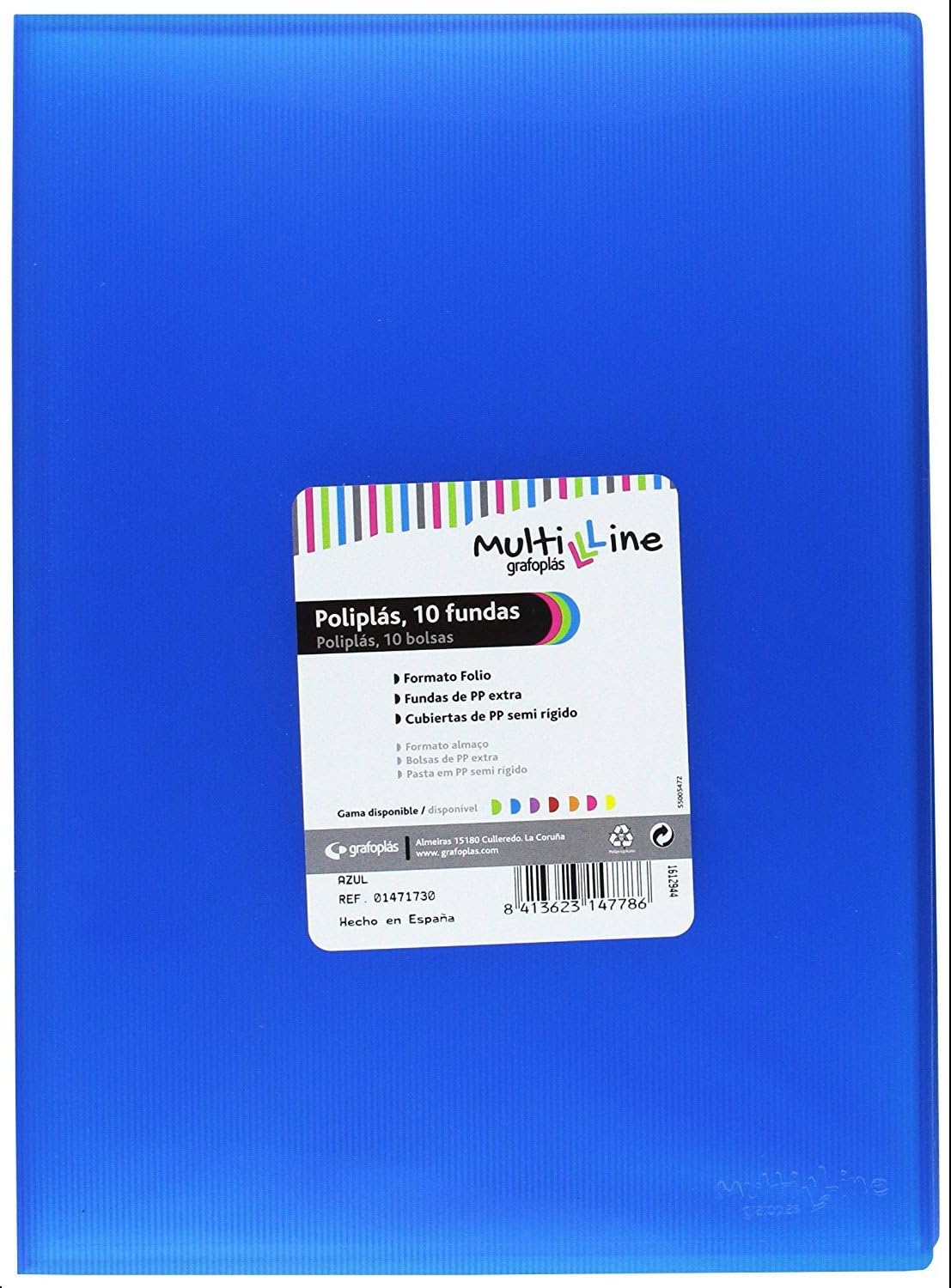Grafoplas - Folder, Foolscap, PP Cover, Multiline 10 Blue