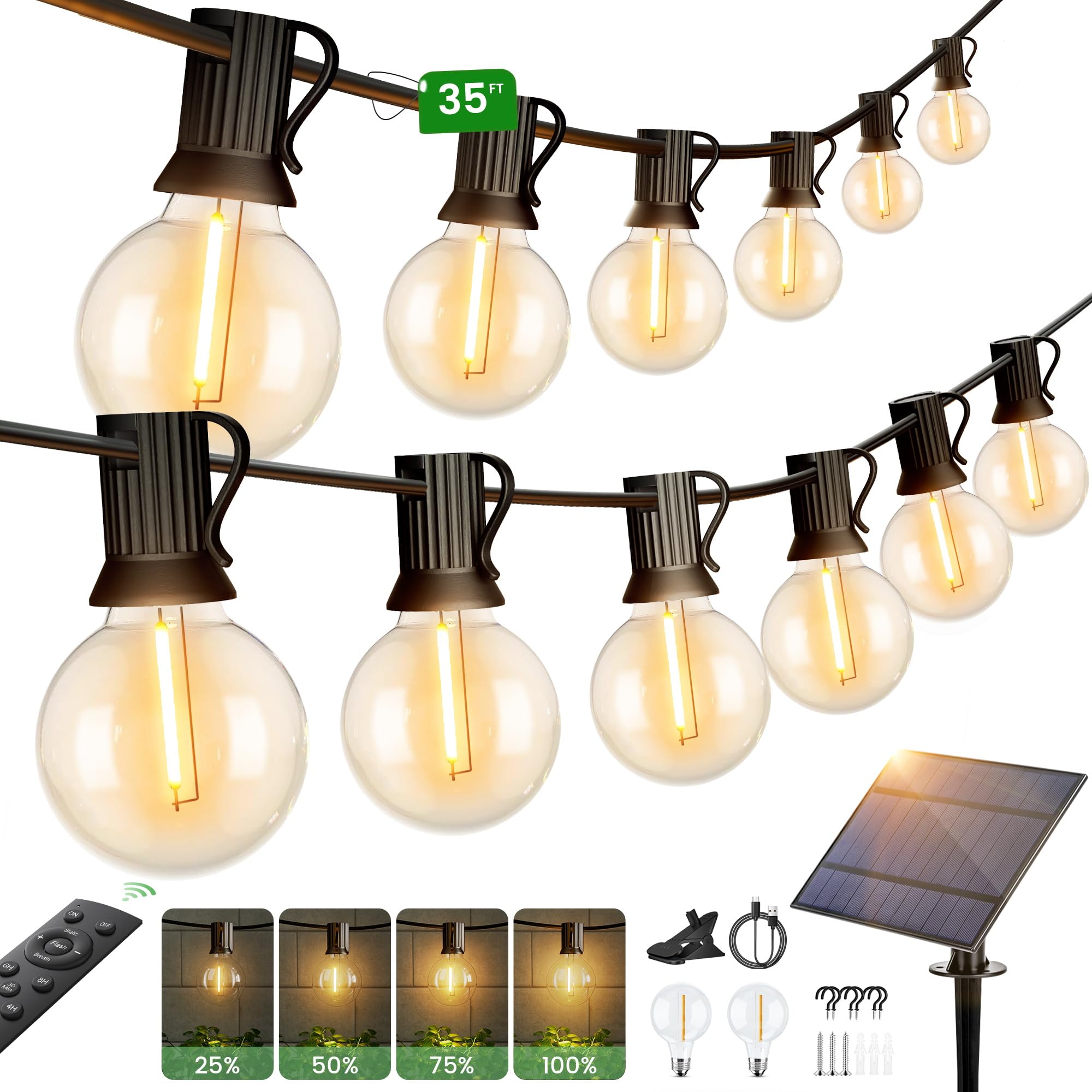 Torkase Catena Luminosa Esterno Solare Giardino - 10M 35ft G40 LED Lampade Solari Da Giardino Luci Gazebo da Esterno Per Balcone Feste Patio Matrimonio