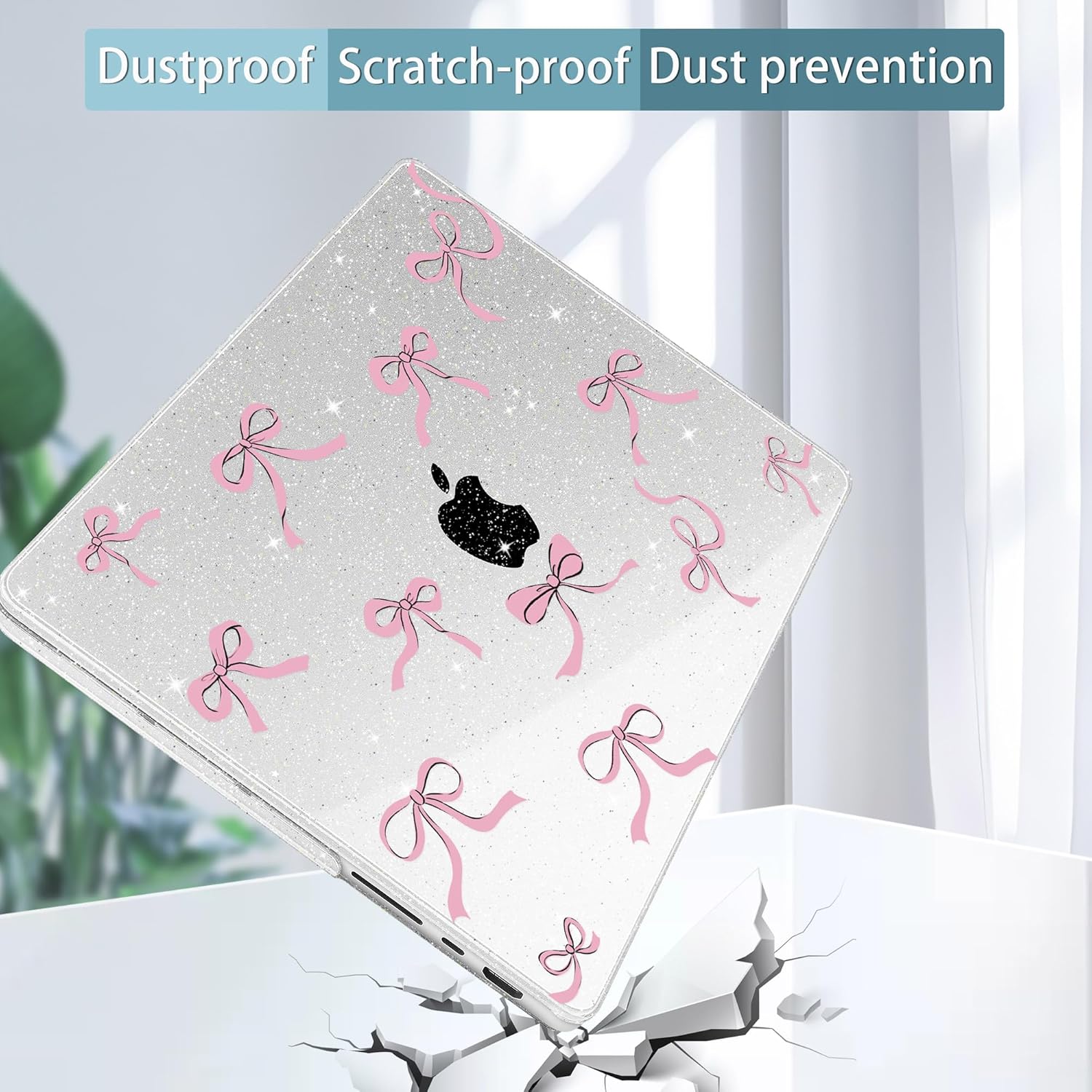 May Chen for 2026 MacBook Pro 14-inch M5 M4 M3 M2 M1 Pro/Max Chip, Release 2026 2025-2021, Model A3427 A3426 A3434 A3112 .., Plastic Hard Shell with Keyboard Cover, Bow Clear Glitter