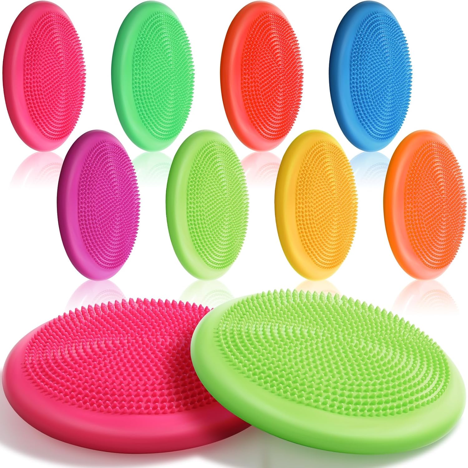 Libima 8 Pcs Wiggle Seat for Sensory Kids Inflated Wobble Cushion Sensory Seat Dual-side Massage Flexible Seating for Classroom, Balance Disc with Needle Pump Wobble Cushion