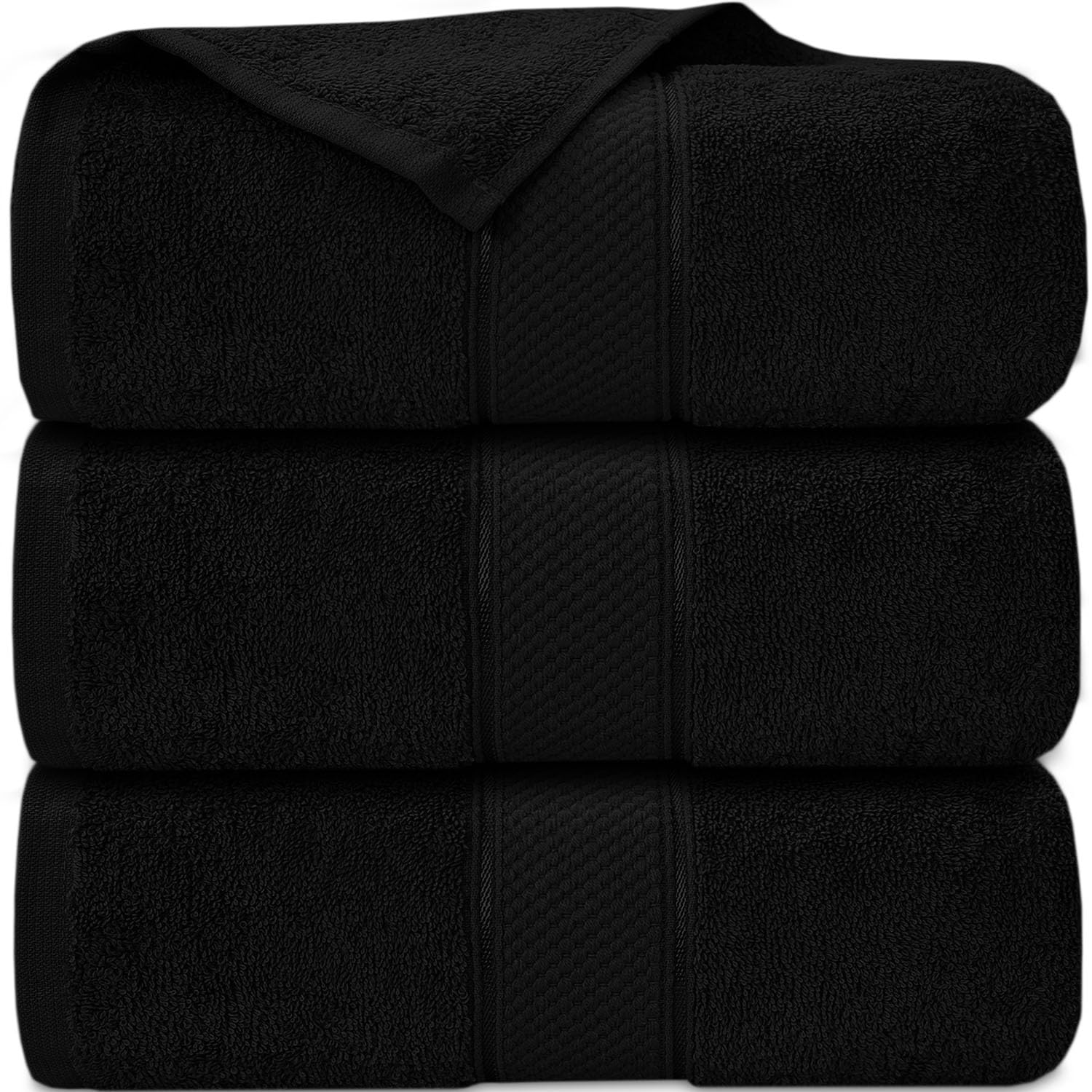Casabella Pack of 3 Super Jumbo Extra Large Bath Sheet Towels100% Cotton 90cm x 180cm_Black
