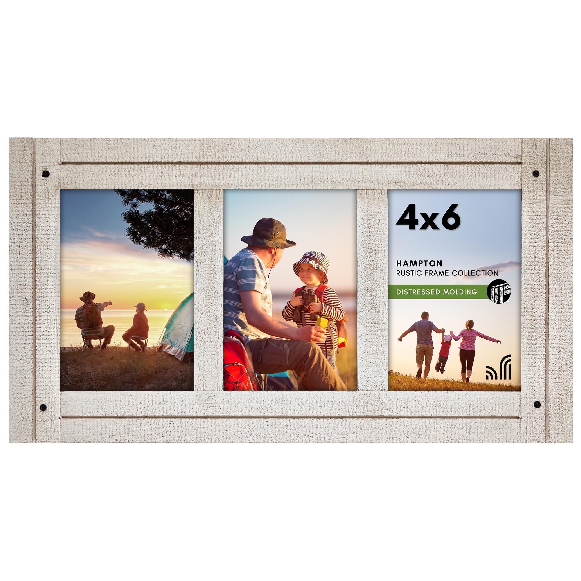 Americanflat 10x15 cm üçlü fotoğraf çerçevesi, cilalı kristal berraklığında cam, Hampton koleksiyonu, titrek kavak beyazı ahşap kolaj fotoğraf çerçevesi masaüstü ve duvar sergilemesi için
