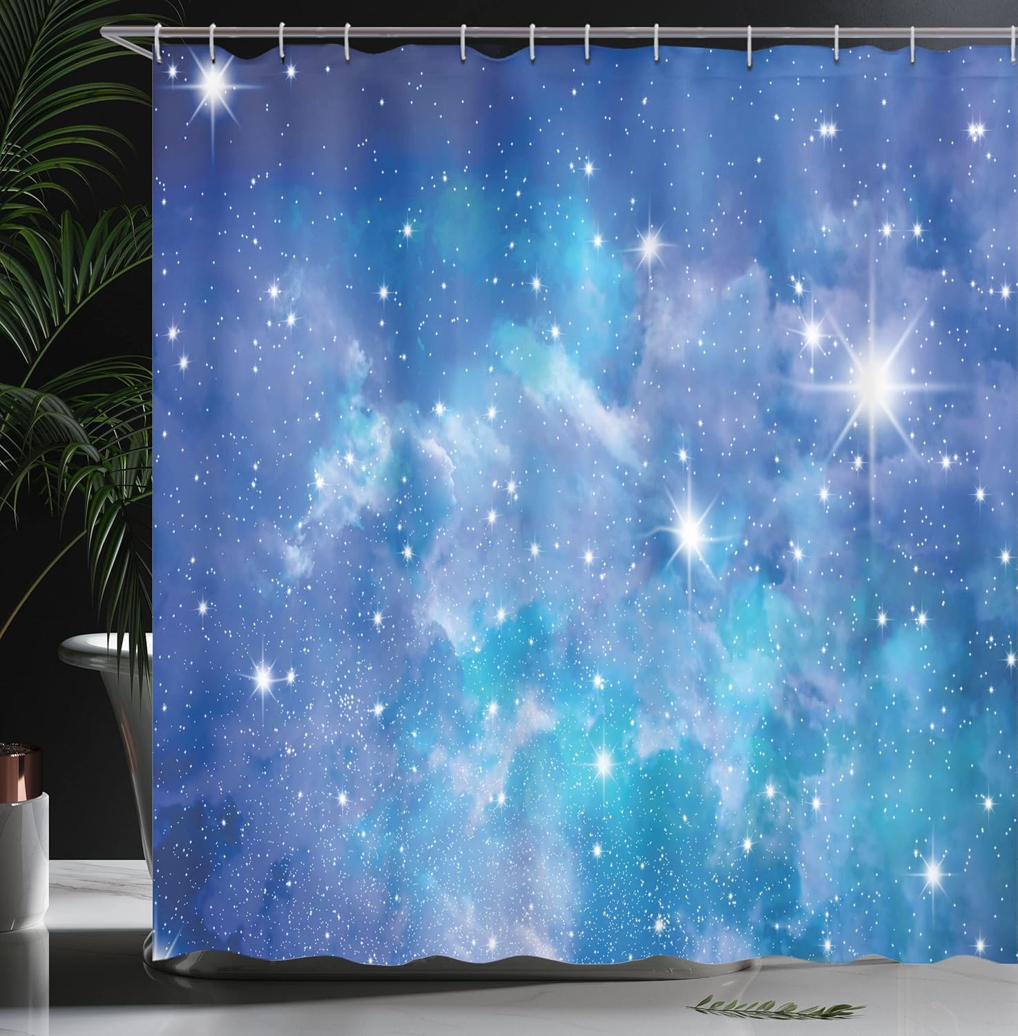 Ambesonne Space Shower Curtain, Vibrant Star Clusters Constellation Ethereal Infinity Picture Image, Cloth Fabric Bathroom Decor Set with Hooks, 69" W x 70" L, Purple Grey Turquoise