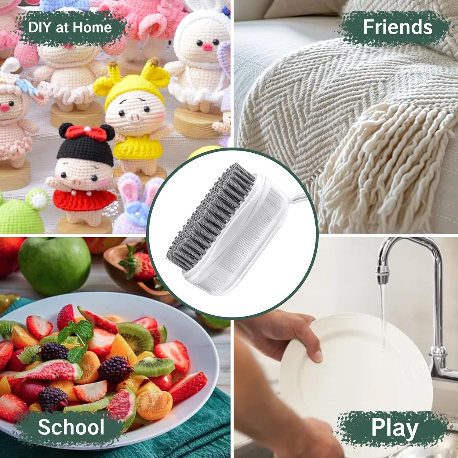 1 PCS Veggie Brush Scrubber Soft and Hard Bristle Vegetable Fruit Scrubber Double Sided Brush Produce Potato Brush Cleaner Mushroom Cleaning Brushes for Food Scrub (Grey White)