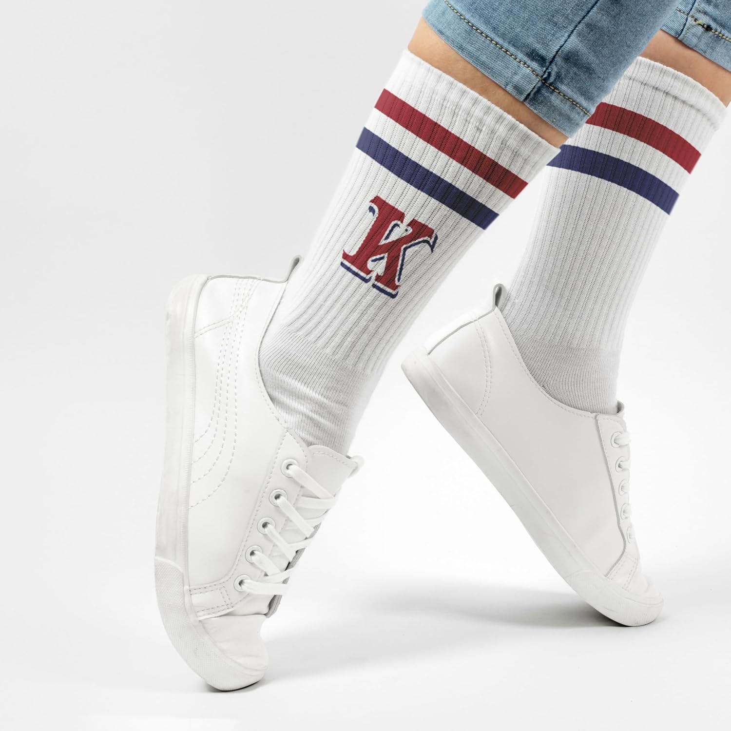 Grace Yonks Blue and Red Striped Socks With The Letter, Vintage Monogram Socks - Image 2