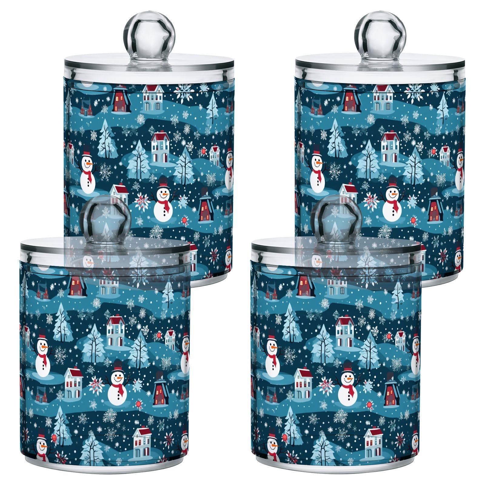 4 Pcs Christmas Snowman 10 OZ Qtip Holder Dispenser for Cotton Ball Cotton Swab Cotton Round Pads Floss