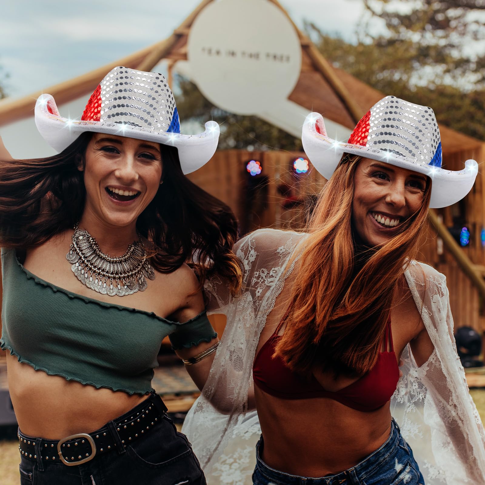 9562 6 Pieces Light Up Red White And Blue Cowboy Hats 4th Of July American Amazon.com: GiftExpress Light Up Patriotic Cowboy Hat - Red  main image 2