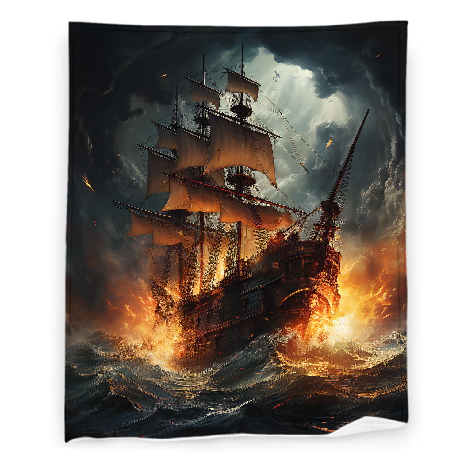 Nautical Pirate Ship Throw Blanket - Vintage Ocean Navy Adventure - Super Soft Microfiber Flannel, Lightweight Bedding Throw for Couch, Sofa - Gifts
