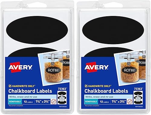 Avery Etiquetas para pizarra, etiquetas extraíbles de 1-34 x 3-34 pulgadas, negras, no imprimibles, 12 etiquetas ovaladas en total (73363) (paquete