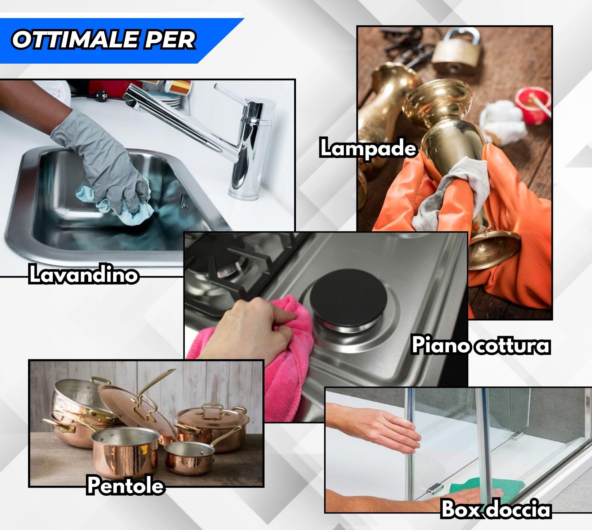 Lux Metal - Kit 5 Metal Polish Lucidante 250 gr FL-A-B-C-Z Ultra Hard/Hard/Fine/S. Fine/Ultra Fine Pasta abrasiva lucida metalli acciaio inox alluminio ottone bronzo rame auto carrozzeria moto barca